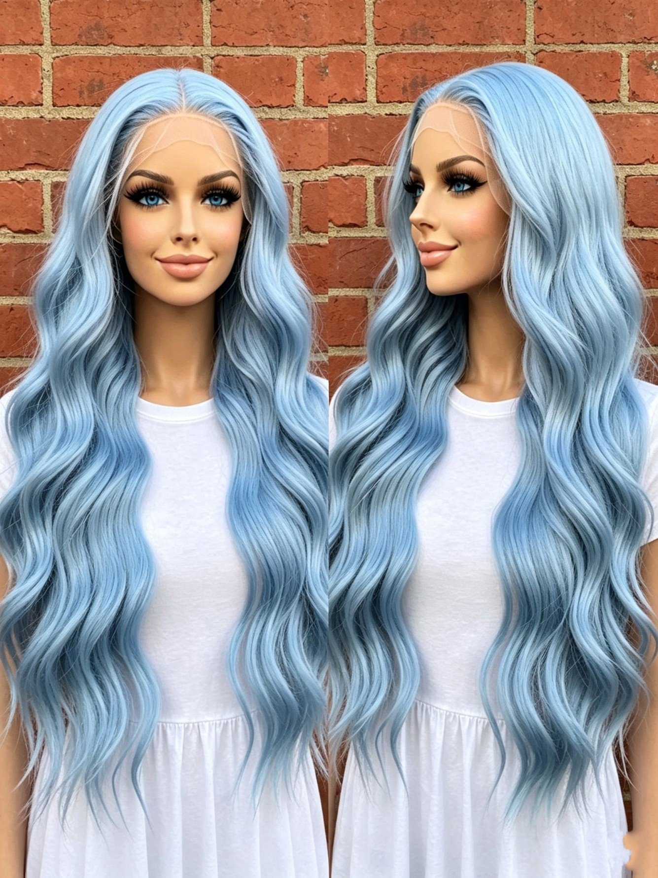 Light Blue Wavy Wig