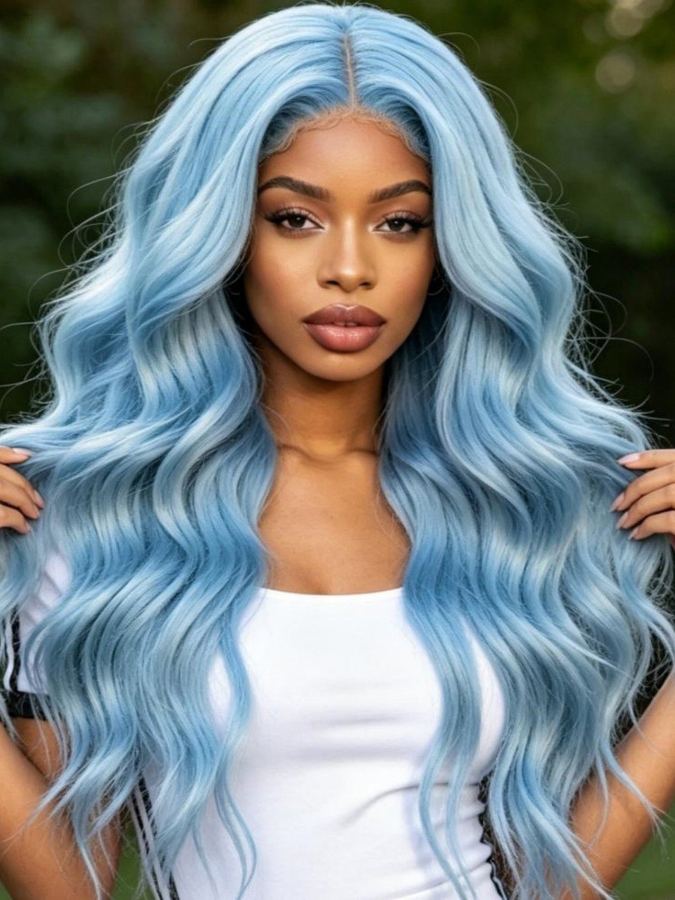 Light Blue Wavy Wig