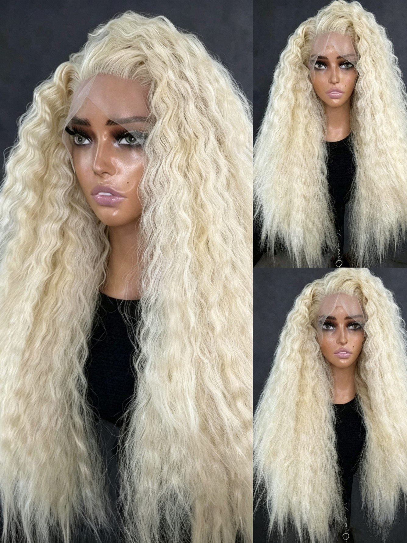 Platinum Blonde Deep Wave HD Lace Front Synthetic Wig - Heat Resistant and Glueless
