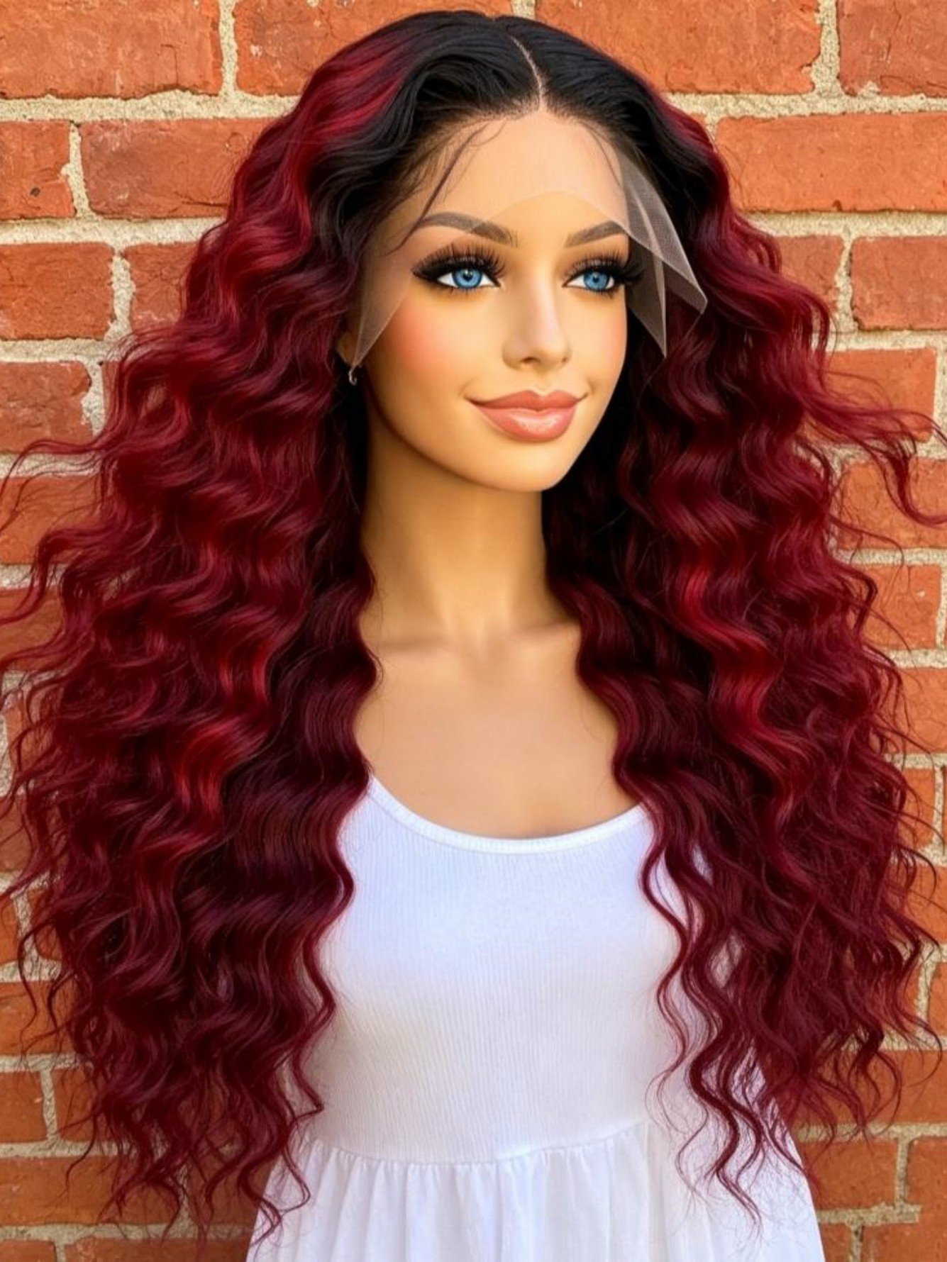 Ombre Burgundy Deep Wave Lace Front Wig