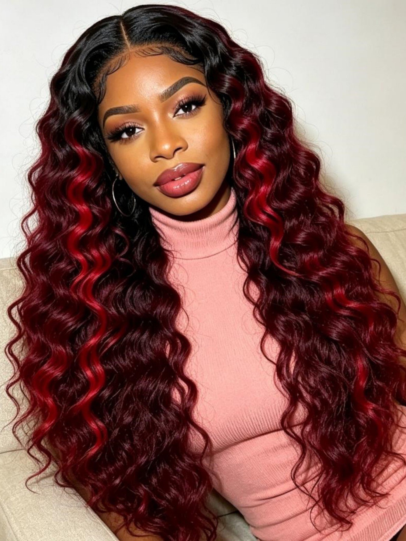 Ombre Burgundy Deep Wave Lace Front Wig