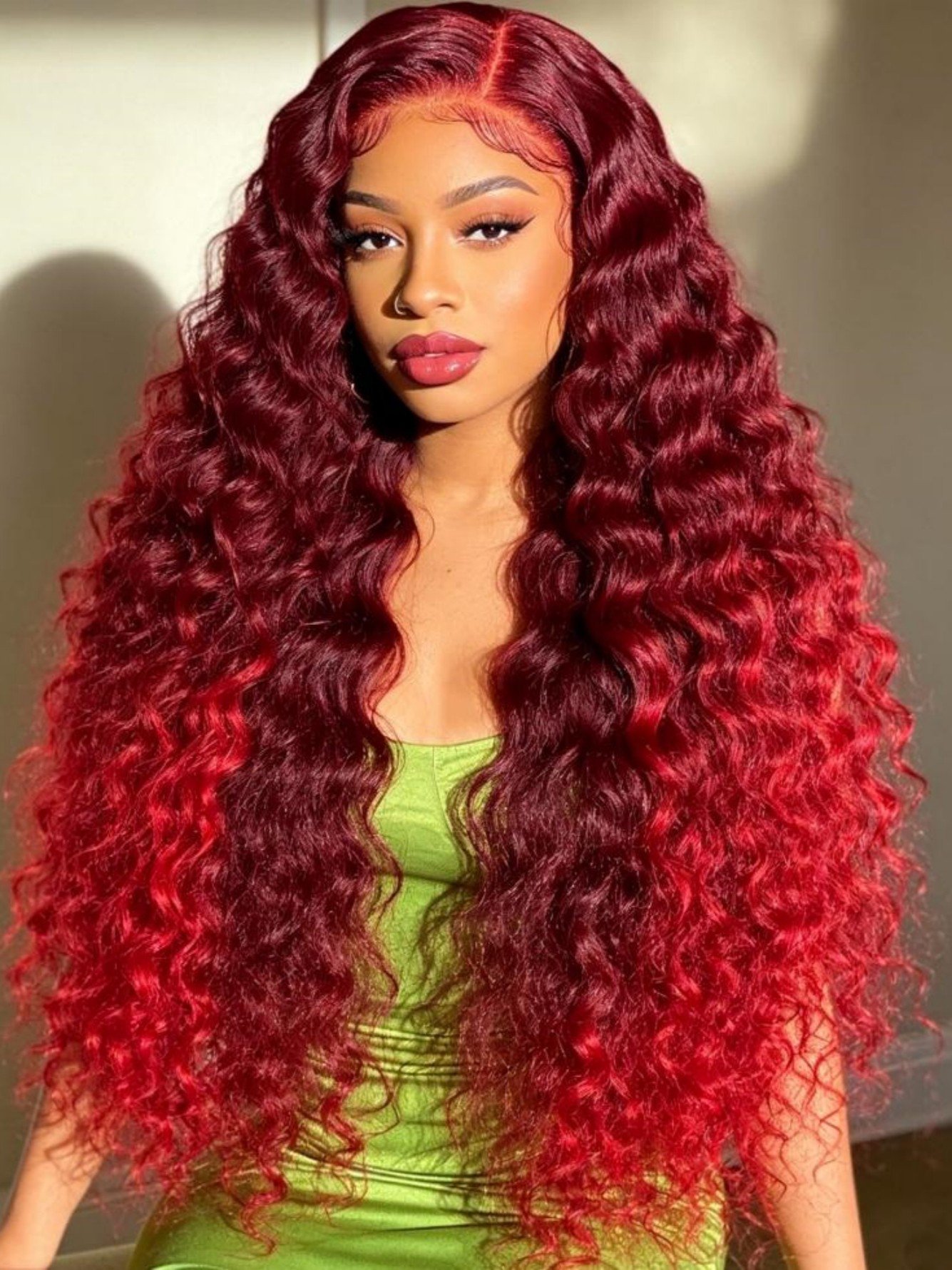 Burgundy Curly Long Wig
