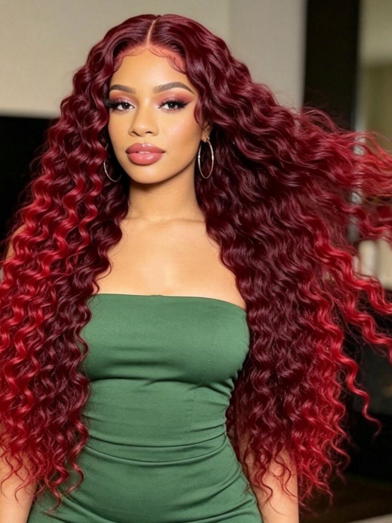 Burgundy Curly Long Wig