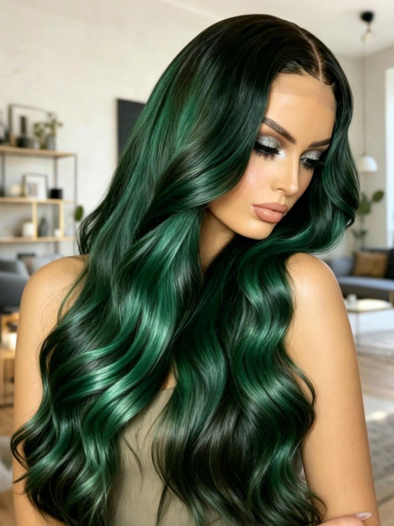 Dark Green Wavy Wig