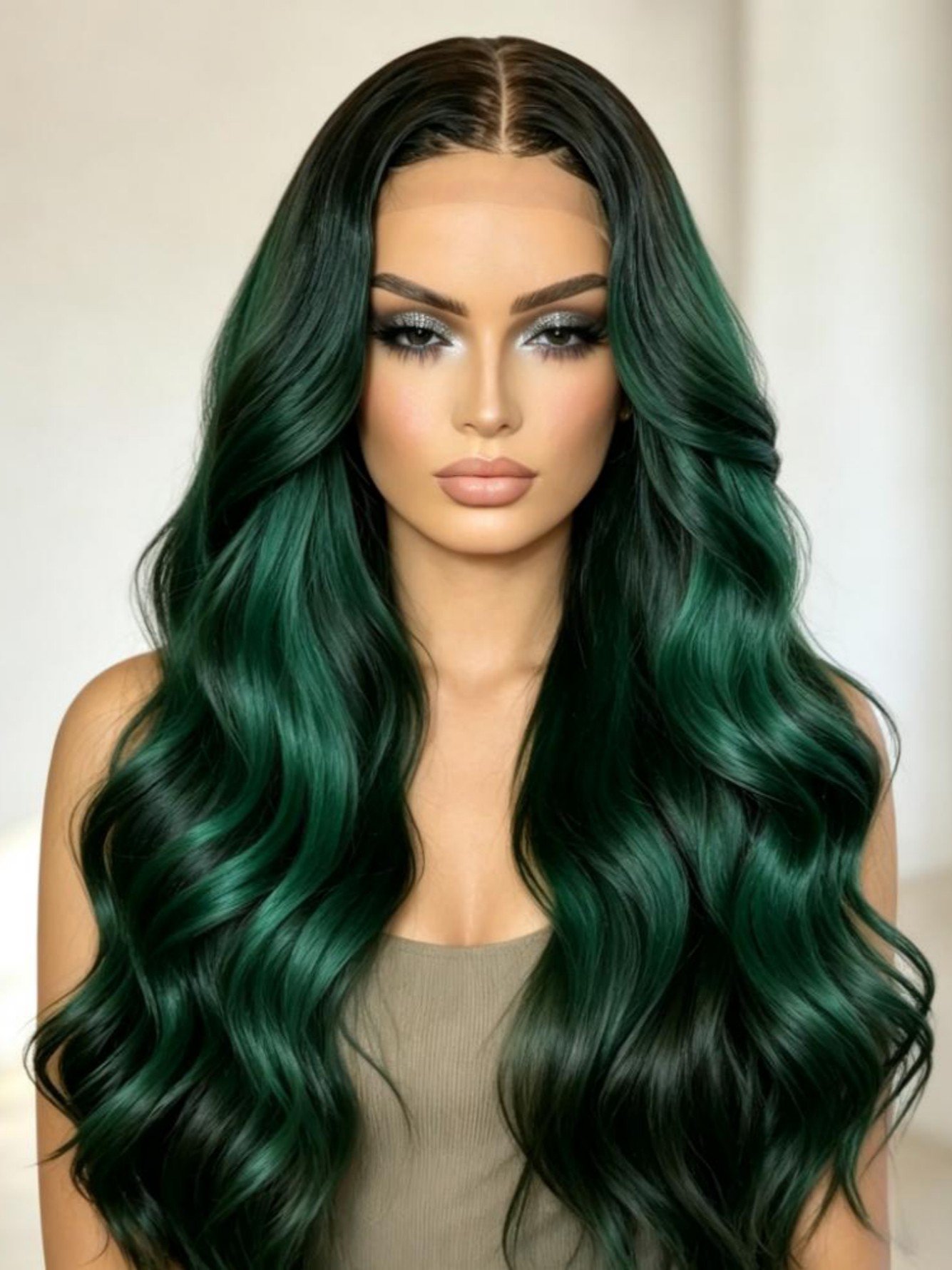 Dark Green Wavy Wig
