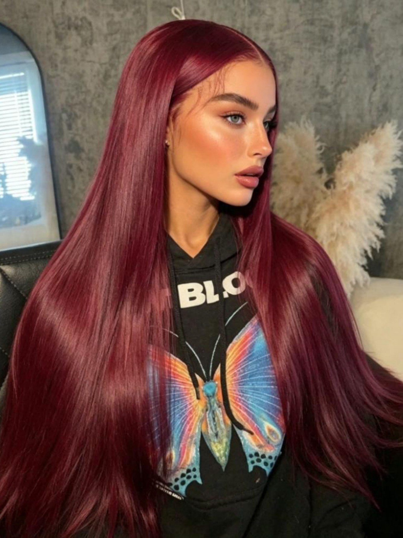 Burgundy Long Straight Wig