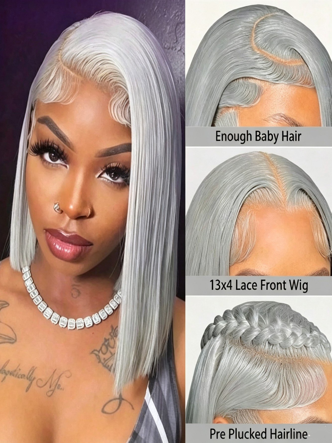 Grey Straight Bob Wig
