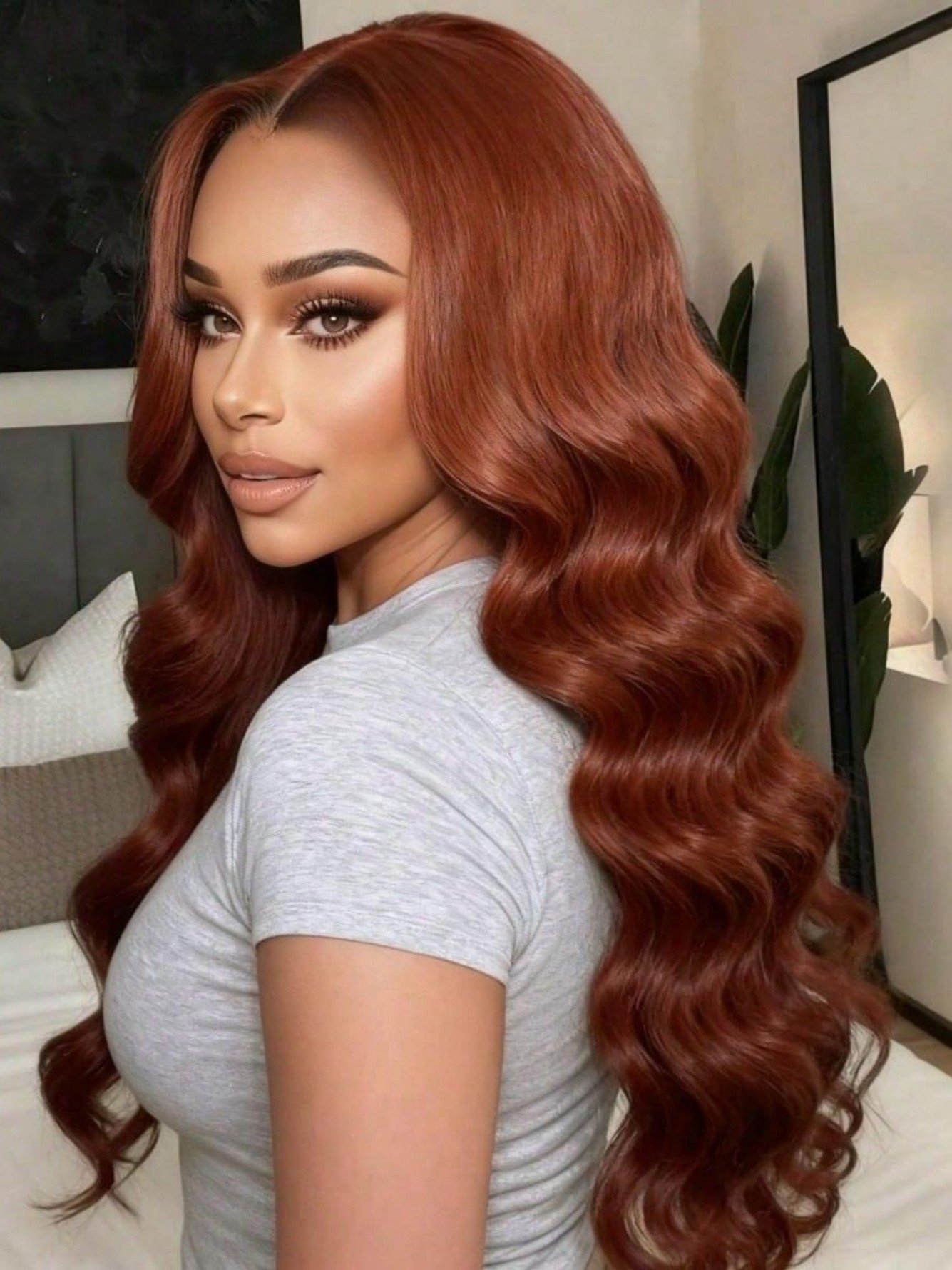 Rich Copper Red Synthetic Lace Front Wig - Body Wave Style