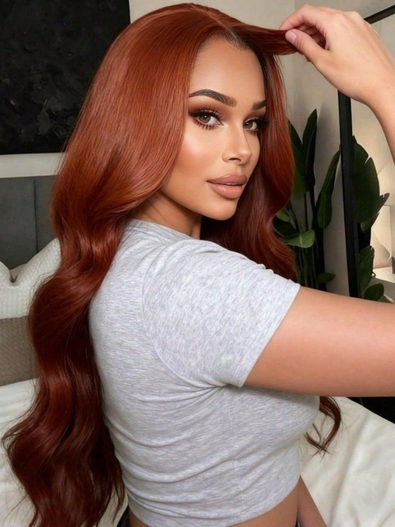Rich Copper Red Synthetic Lace Front Wig - Body Wave Style