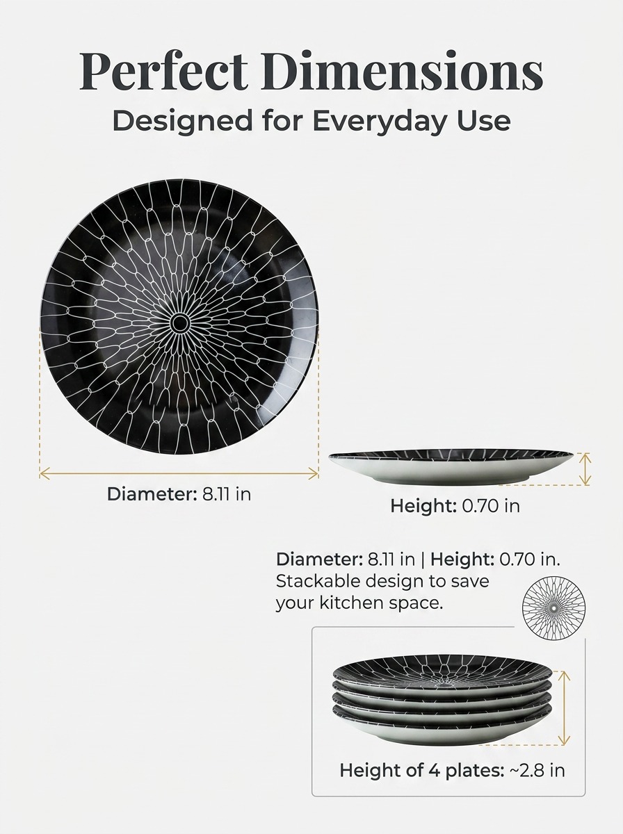 Black Printed Dinner Plates
