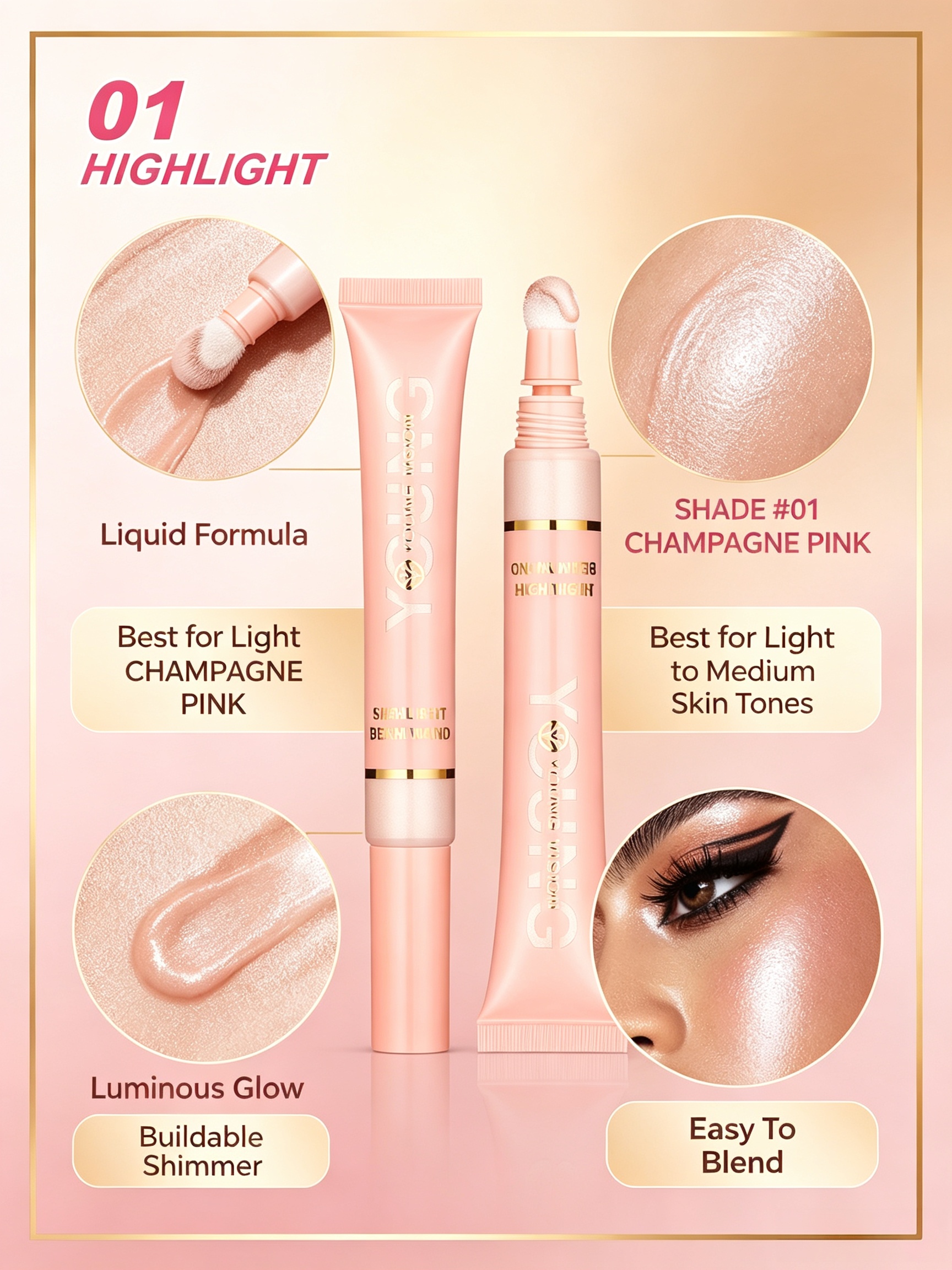 Champagne Pink Liquid Highlighter Wand
