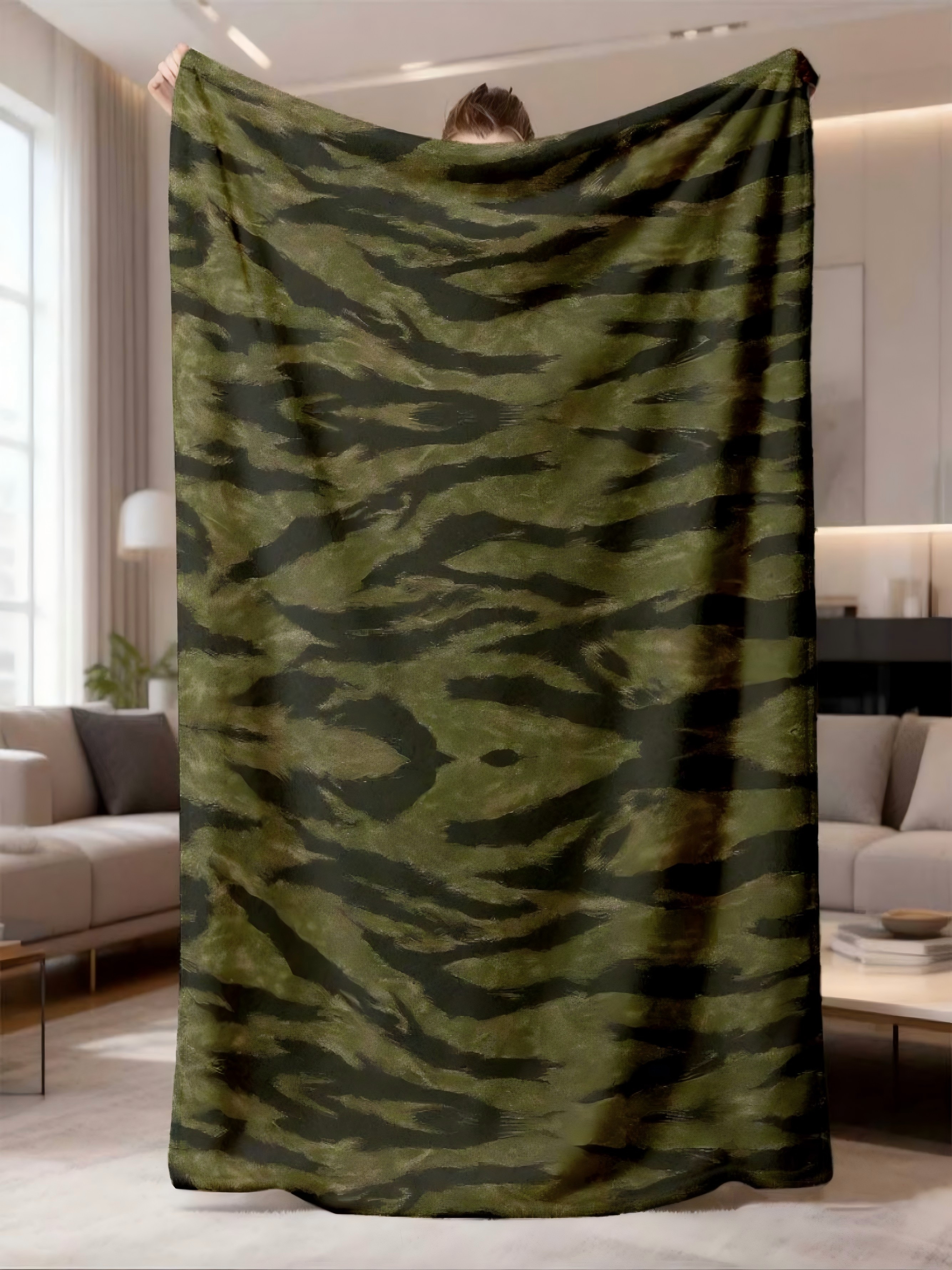 Green Tiger Stripe Flannel Blanket - 50X60 Inch