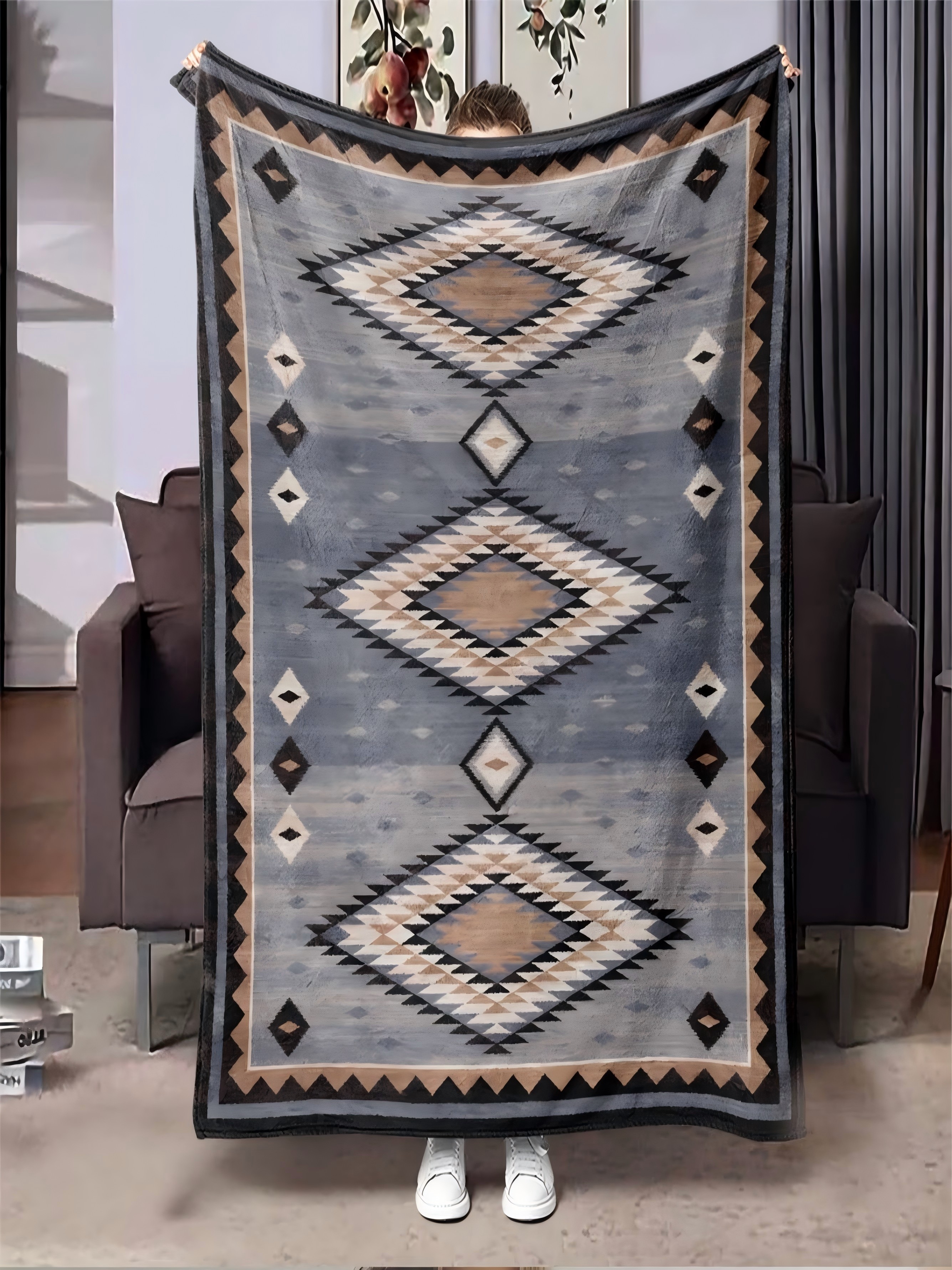 Geometric Diamond Pattern Flannel Blanket - 60X80