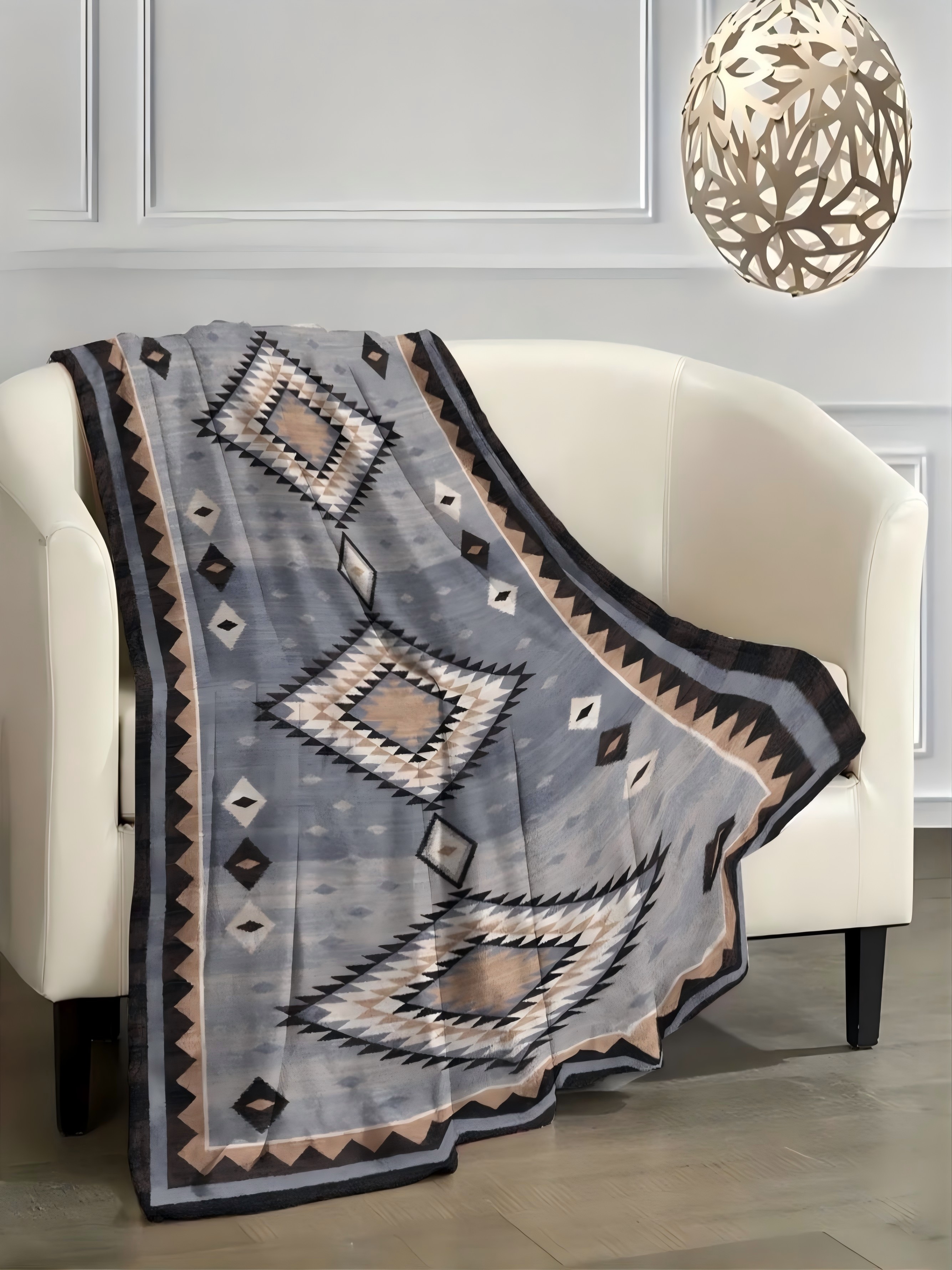 Geometric Diamond Pattern Flannel Blanket - 60X80