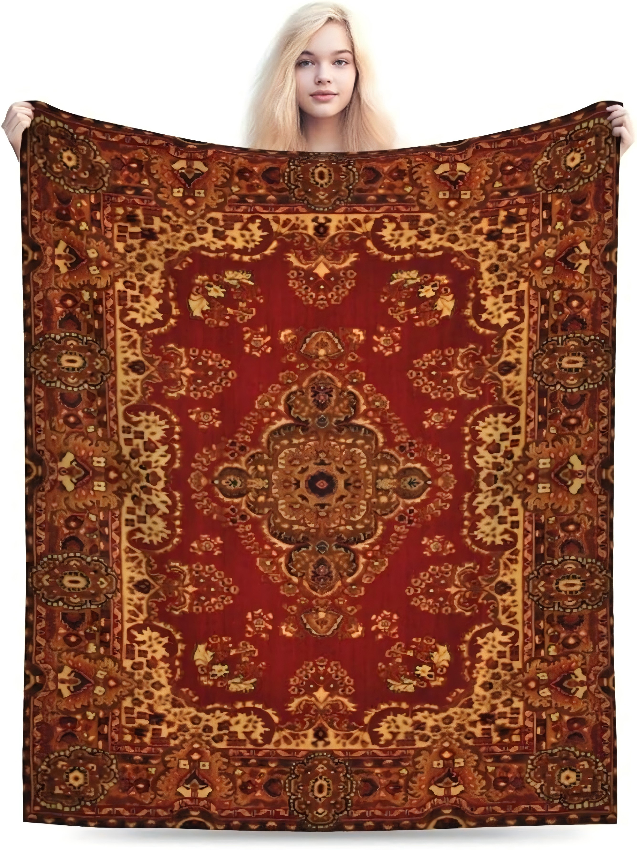 Burgundy Oriental Patterned Flannel Throw Blanket