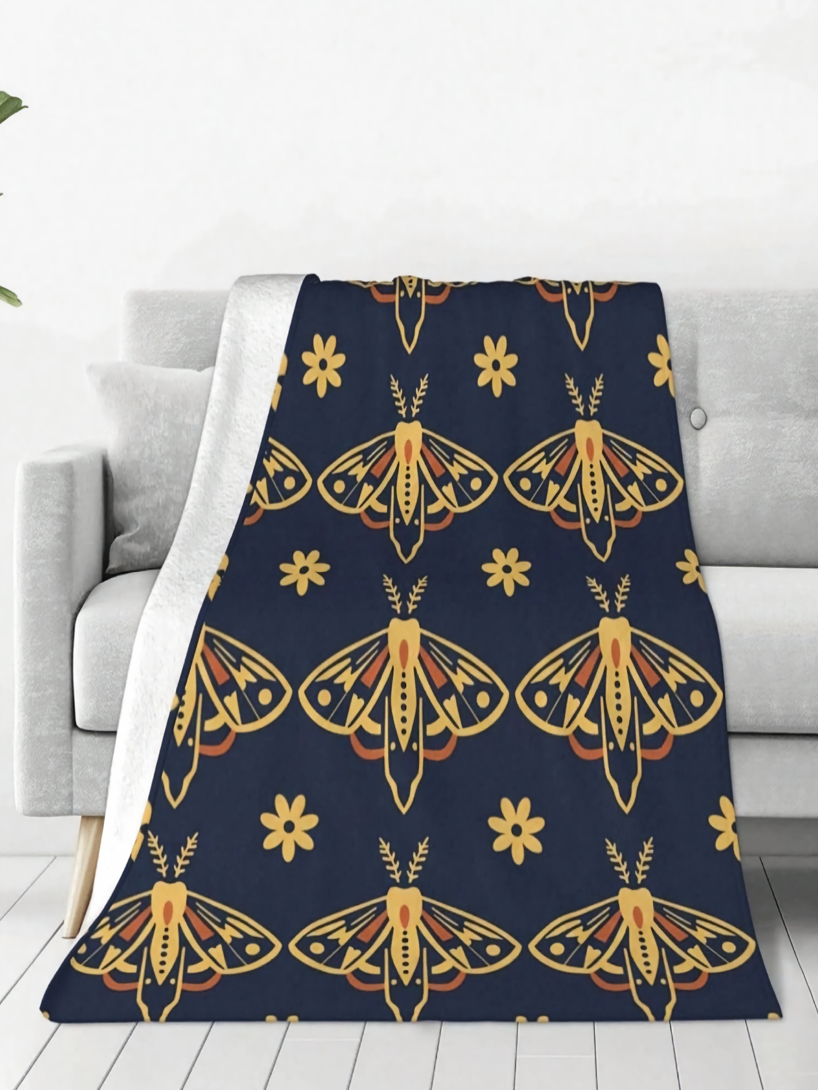 Mystical Moth Pattern Polyester Blanket - Blue, 60x80