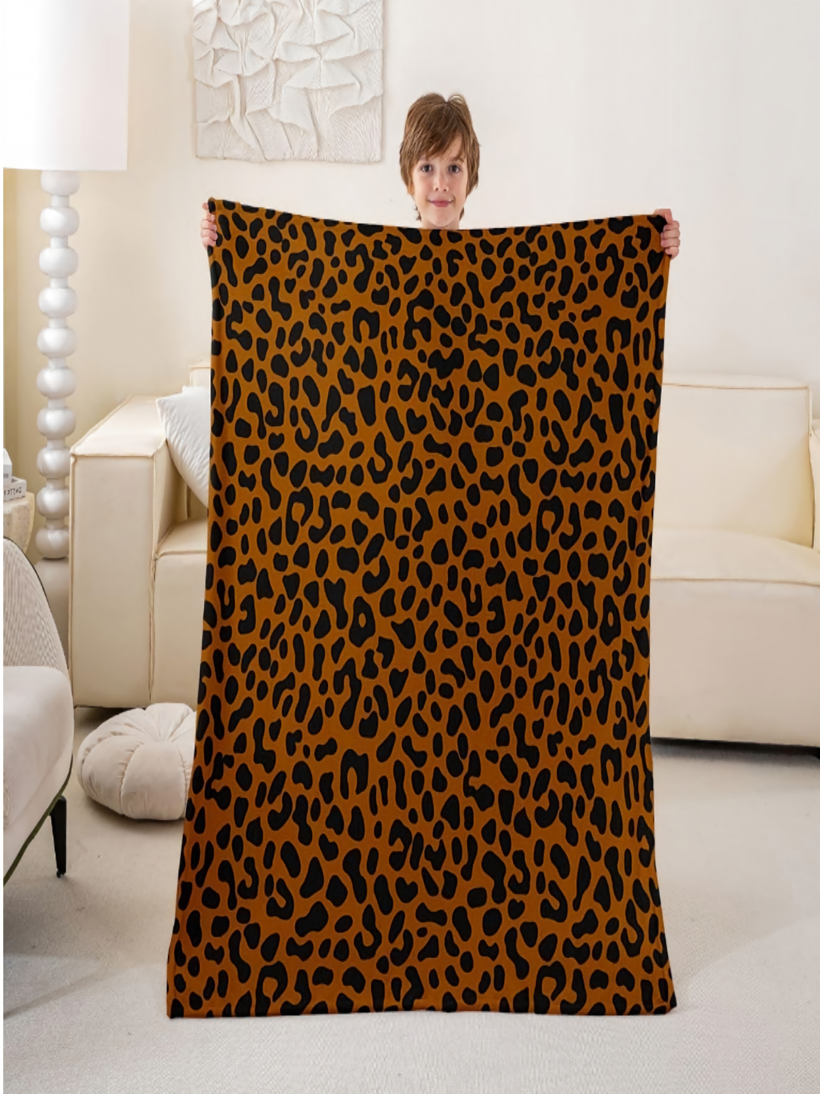 Coffee Brown Leopard Print Flannel Throw Blanket - 60X80