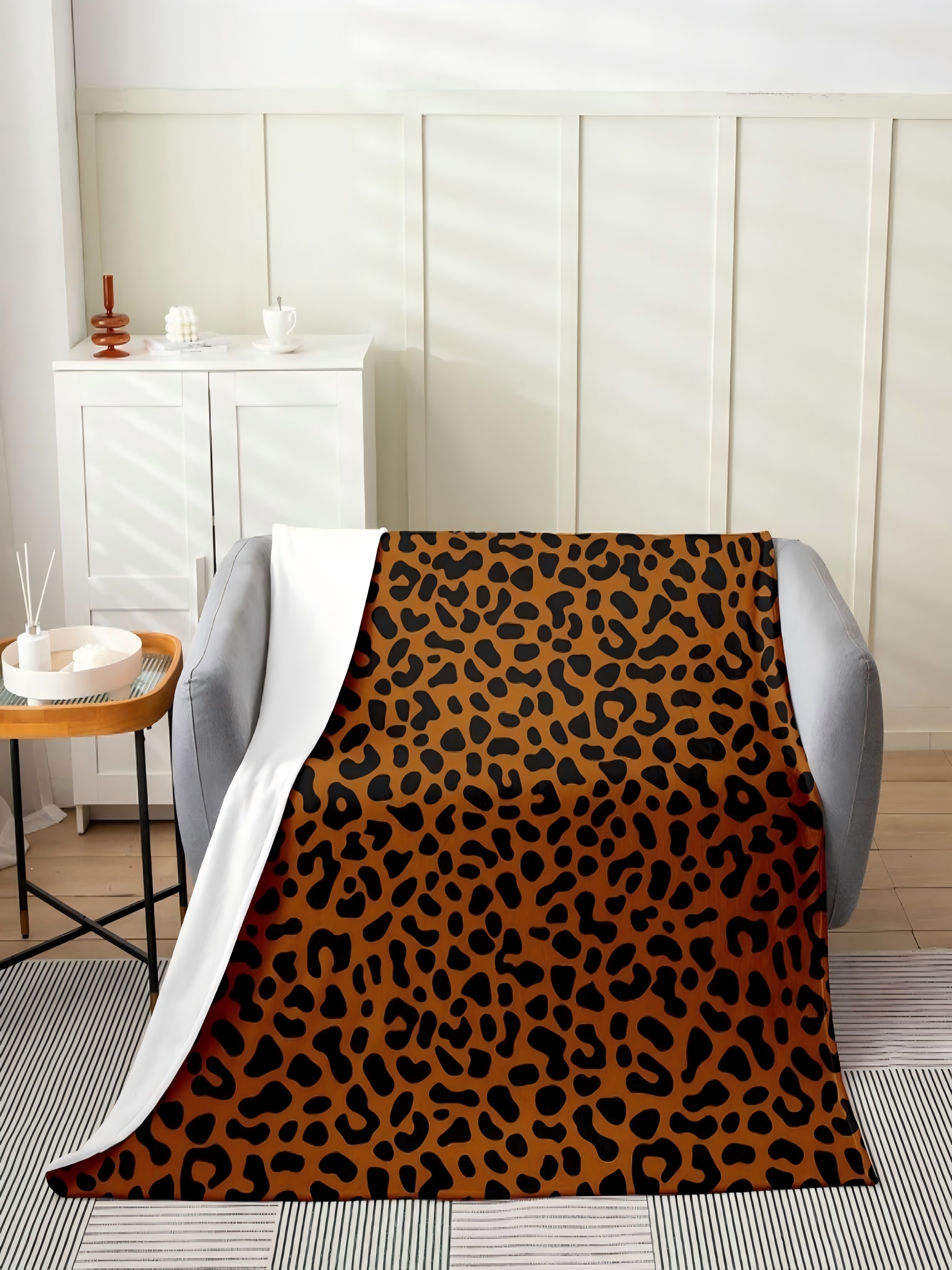 Coffee Brown Leopard Print Flannel Throw Blanket - 60X80