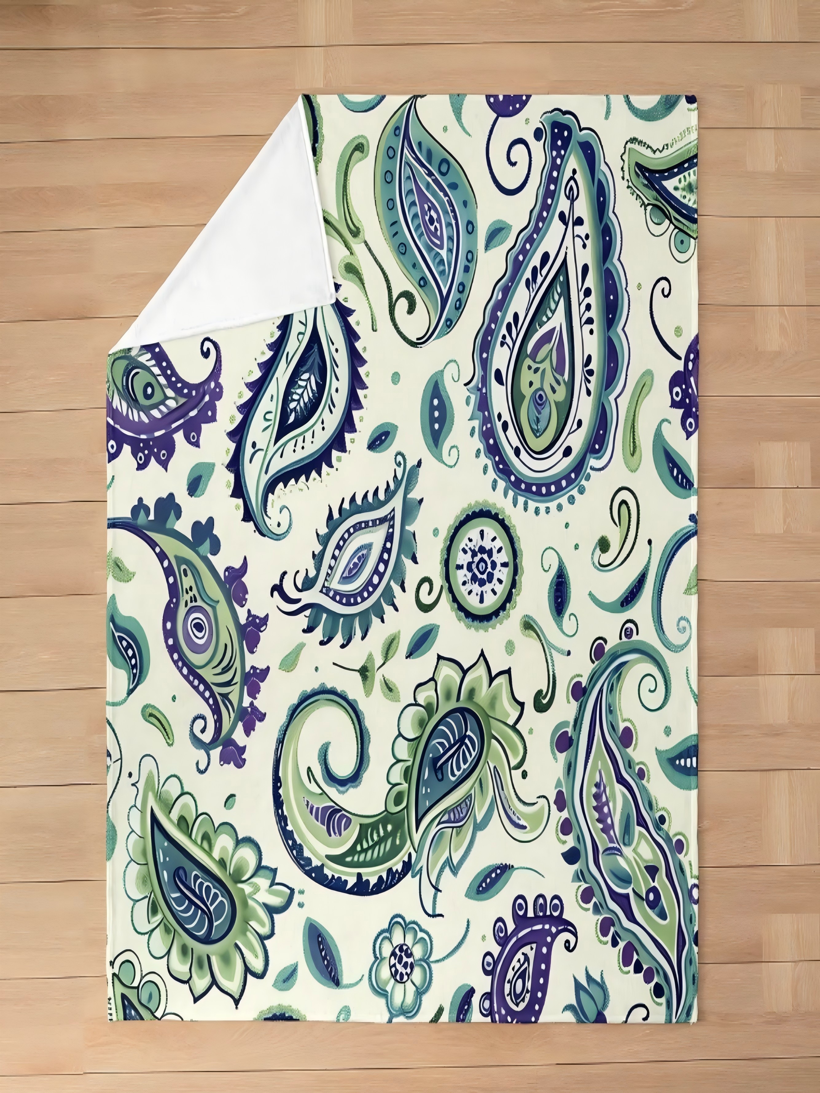 Paisley Flannel Throw Blanket - Green and Purple Floral Design