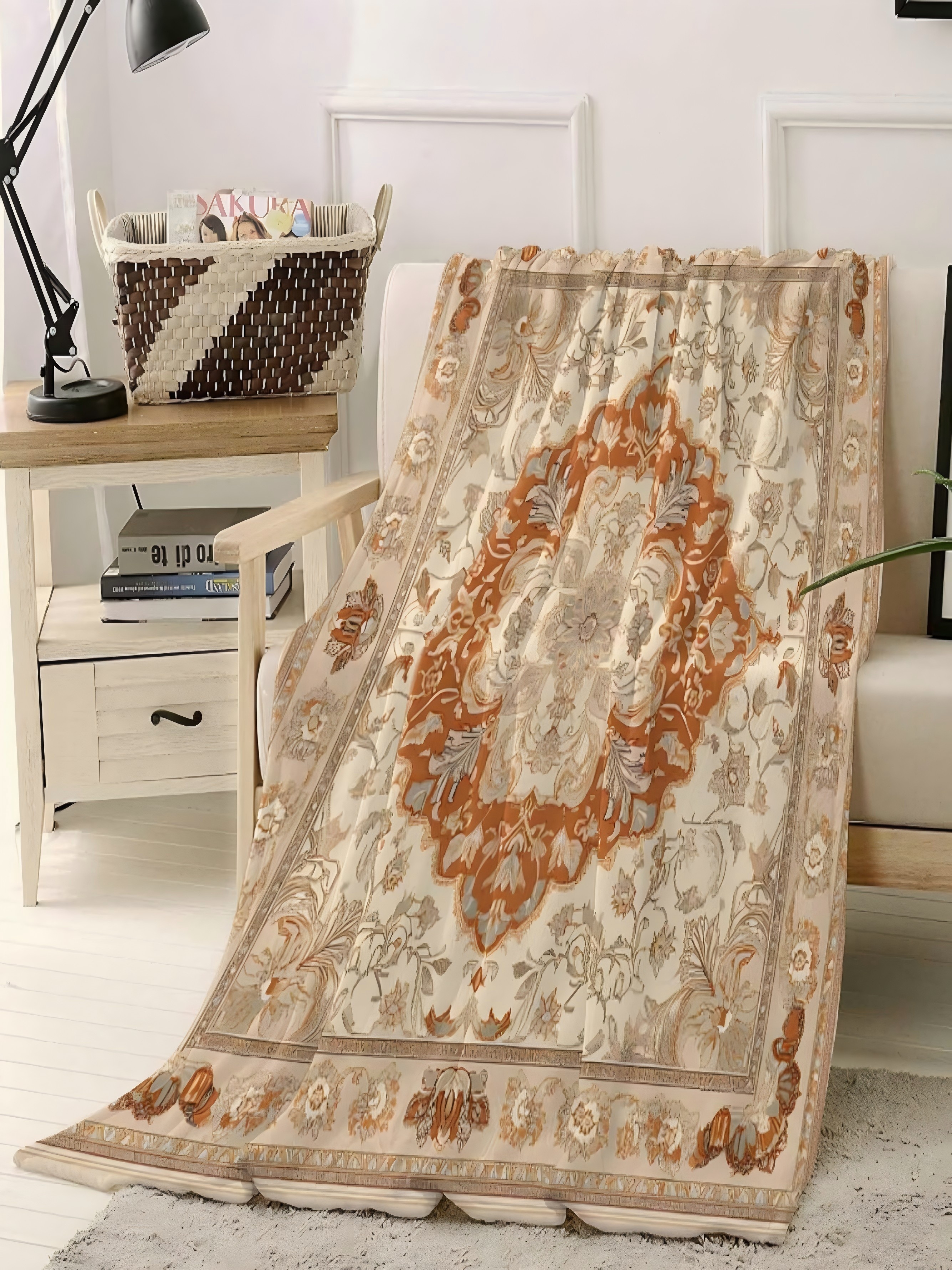 Beige Boho Printed Throw Blanket 60X80 Inch
