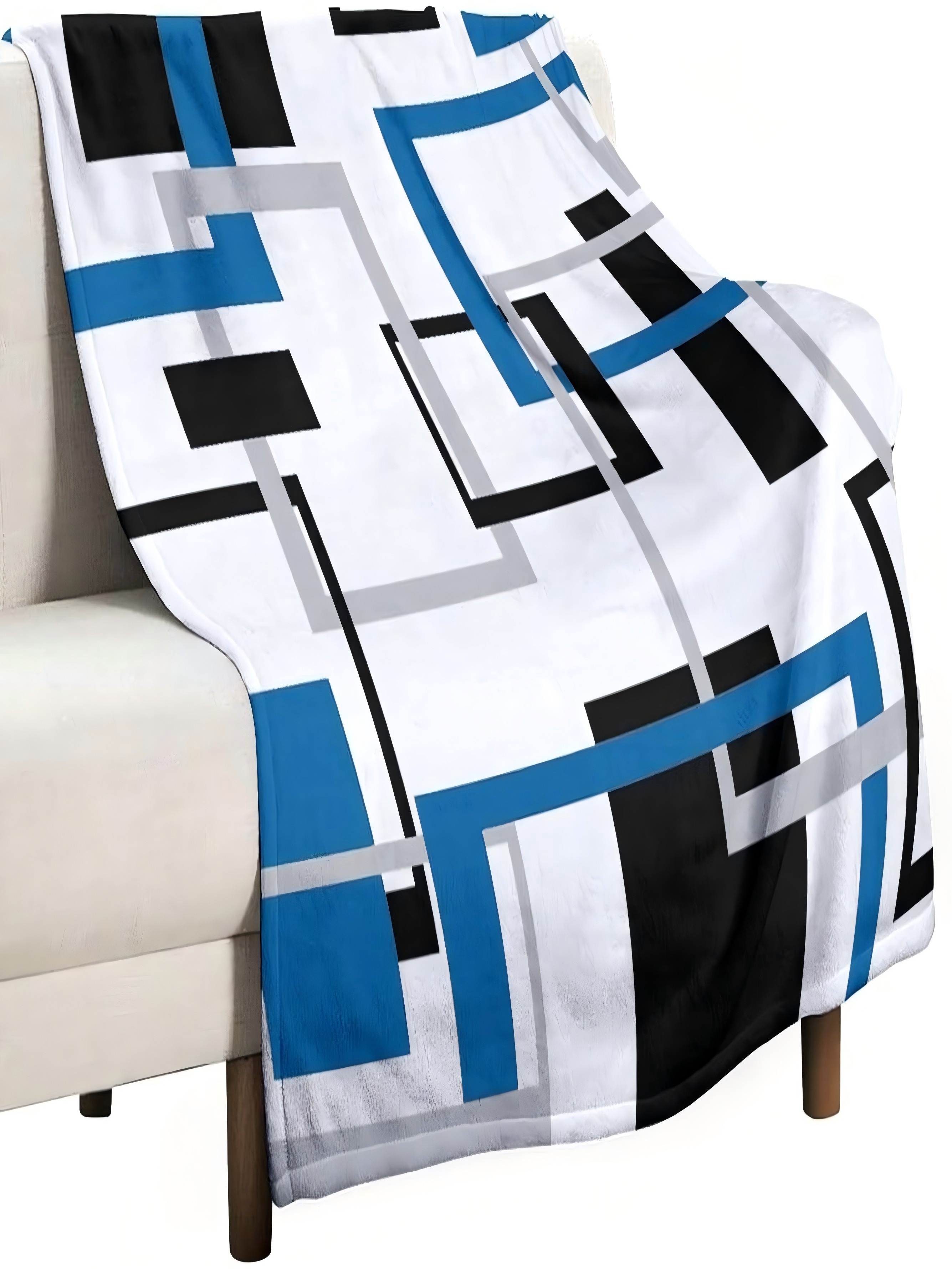 Geometric Square Throw Blanket - White and Blue 30x40 inch