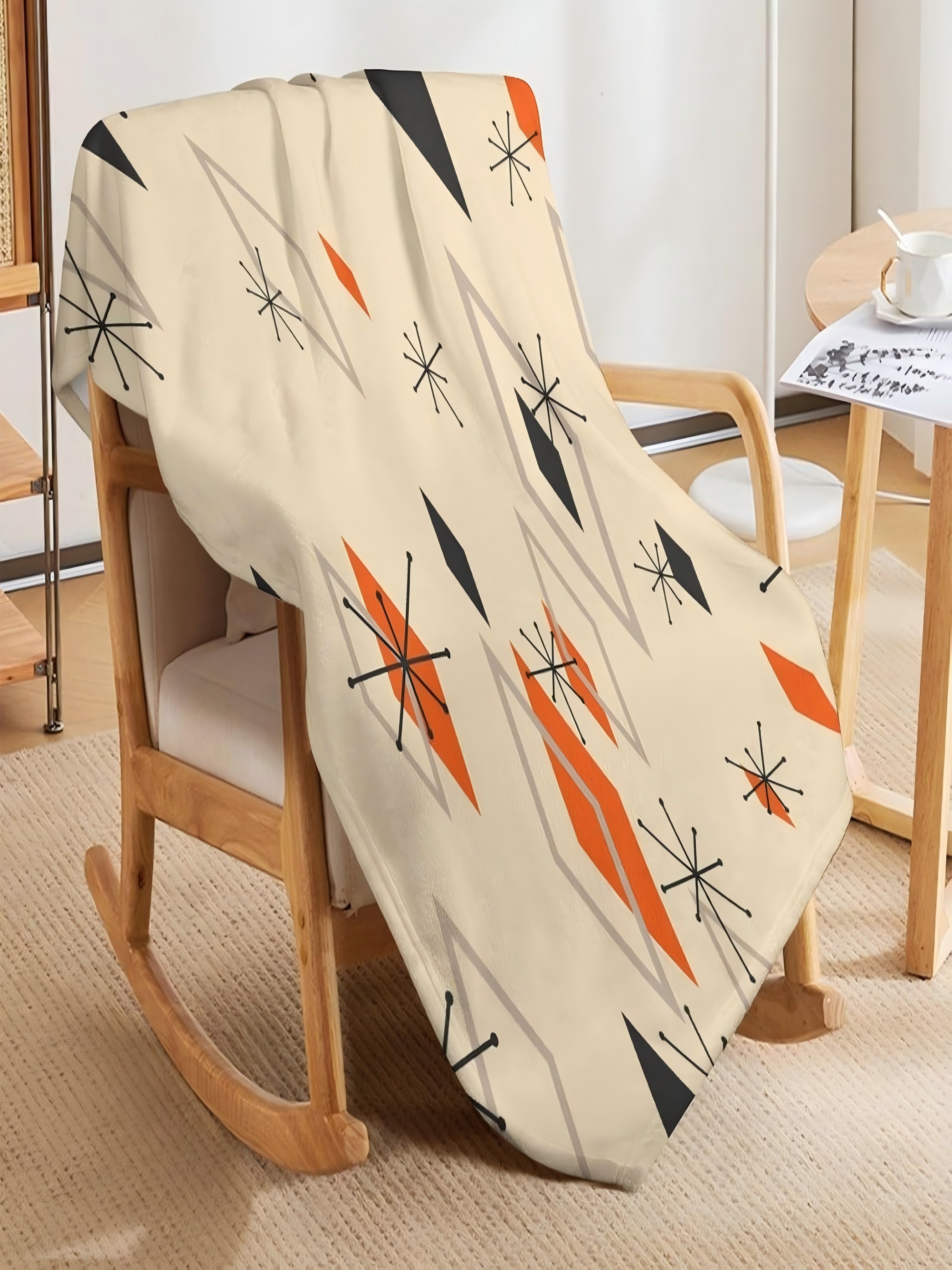Mid-Century Geometric Beige Throw Blanket 1Pc