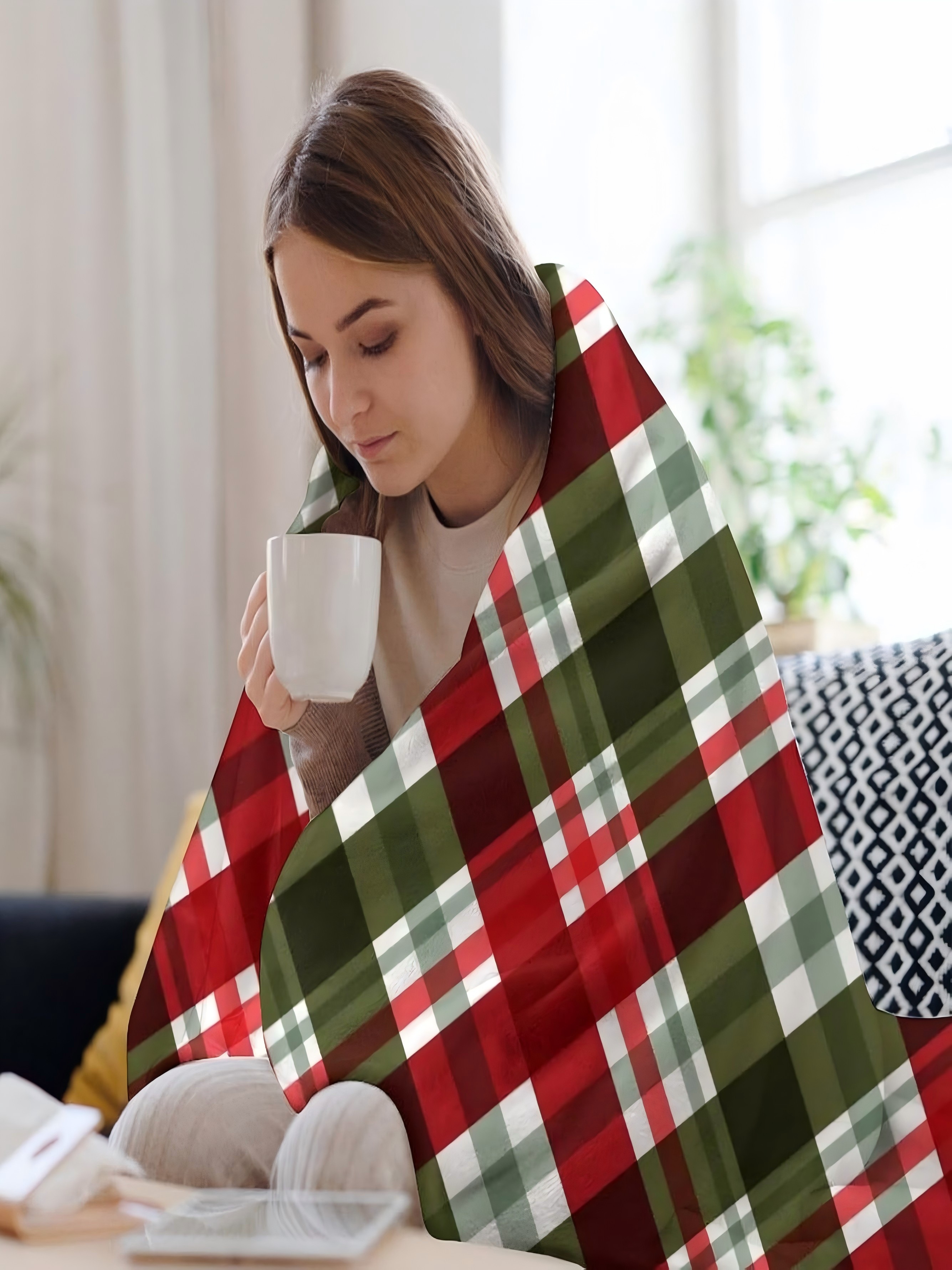 Plaid Throw Blanket - Red and Green Stripes, 40x50 inch