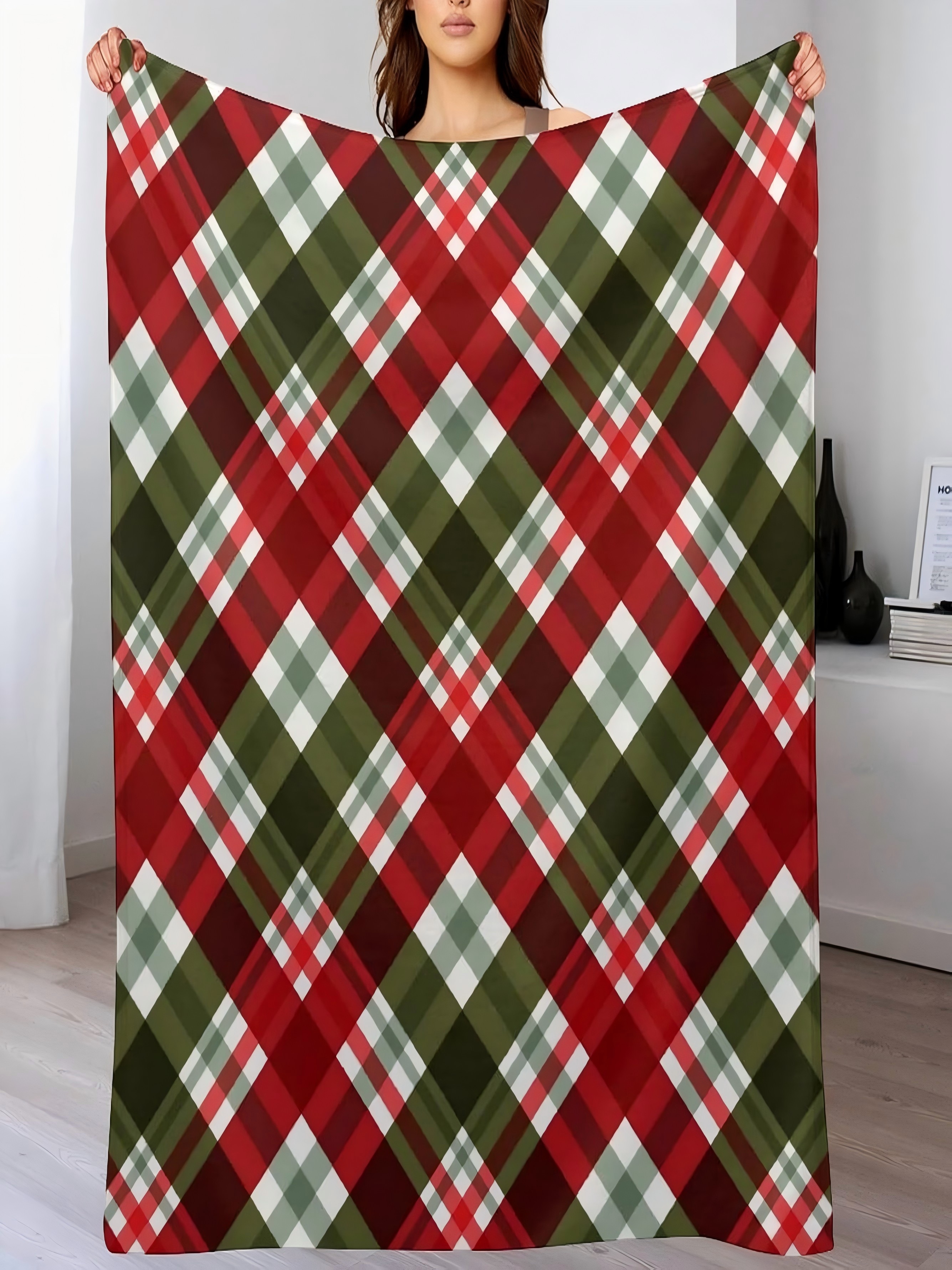 Plaid Throw Blanket - Red and Green, 60x80 inch