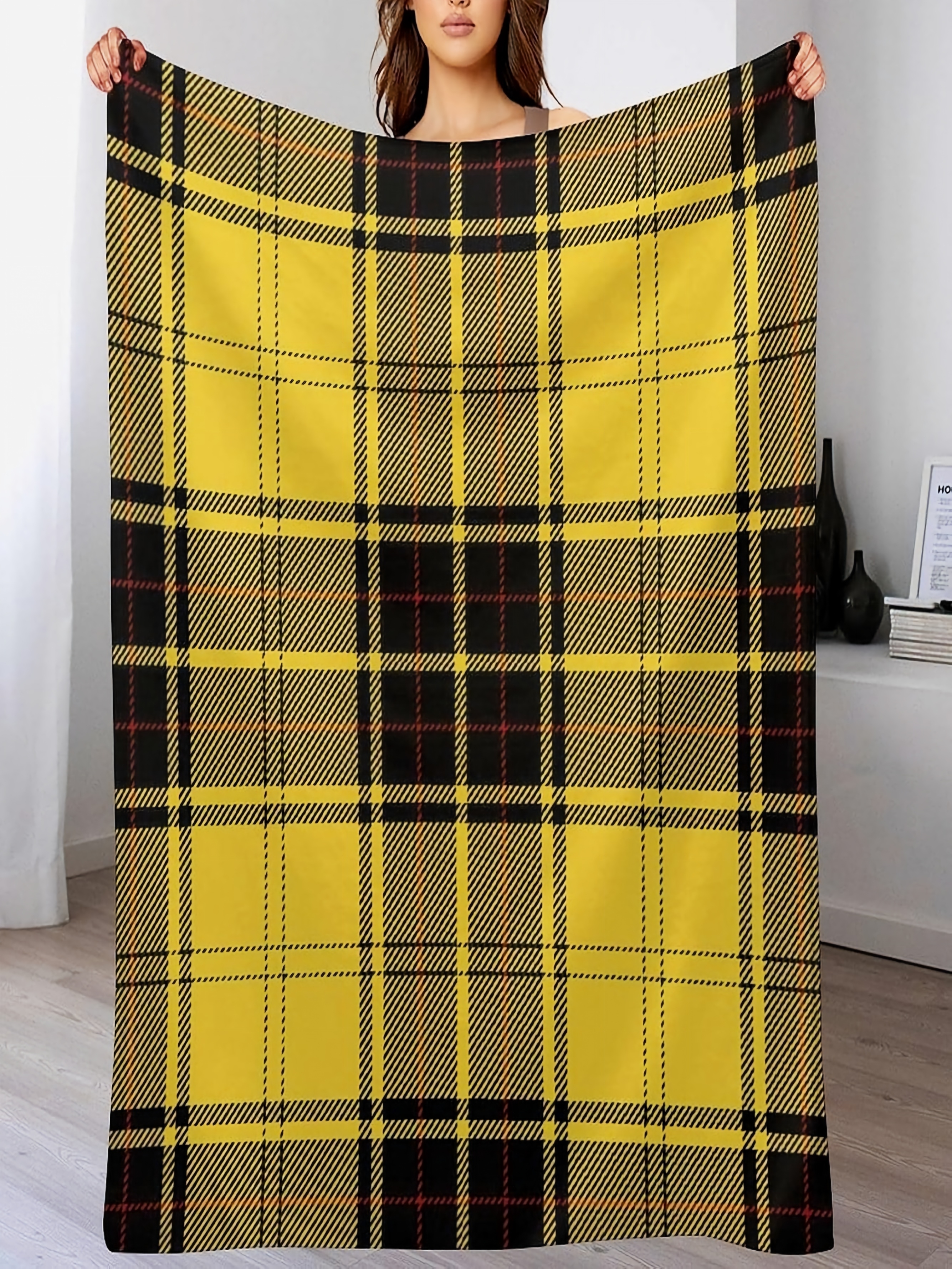 Yellow Plaid Flannel Blanket - Soft Throw, 30X40