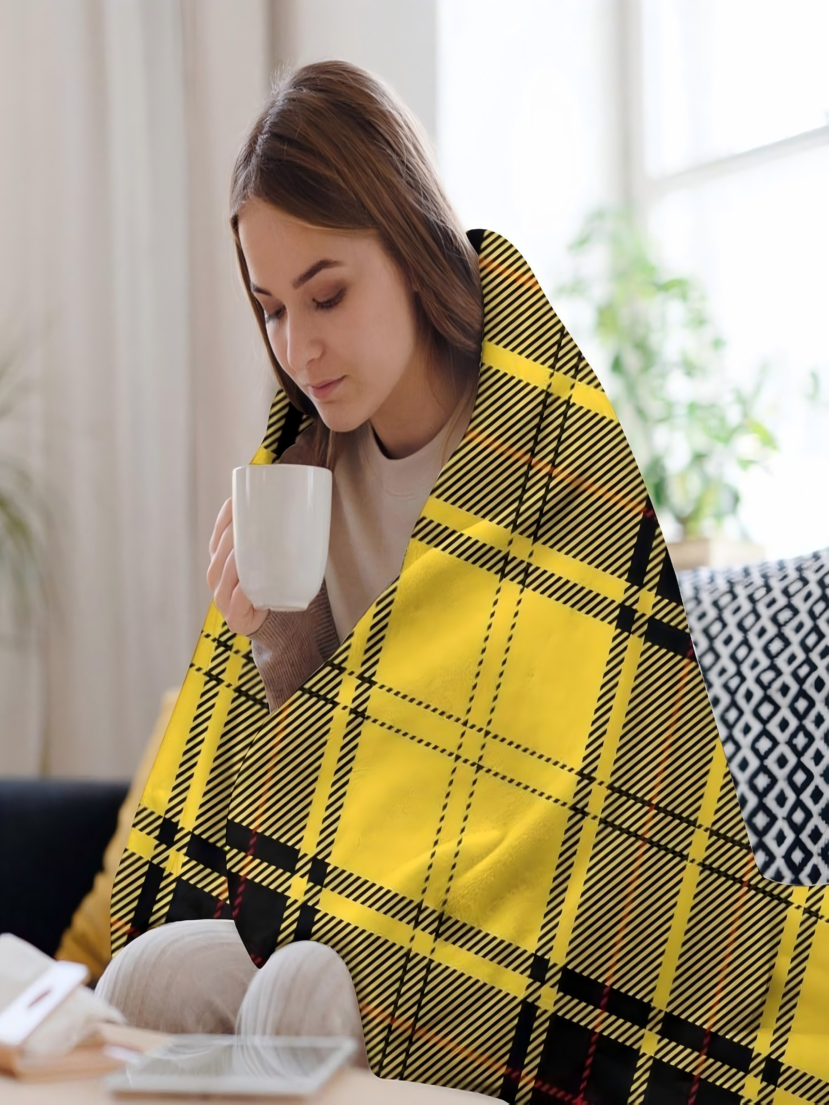 Yellow Plaid Flannel Blanket - Soft Throw, 30X40