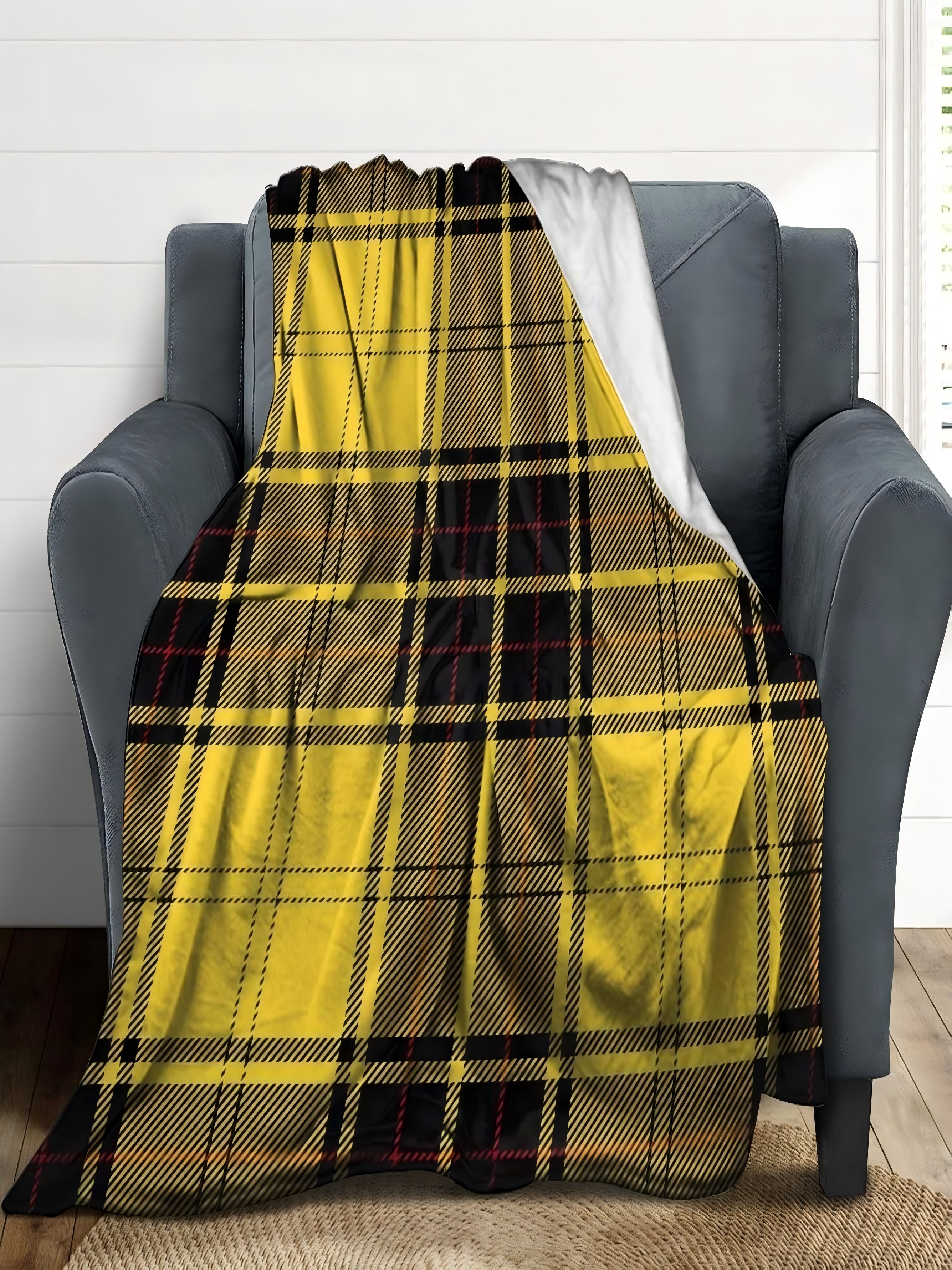 Yellow Plaid Flannel Blanket - Soft Throw, 30X40