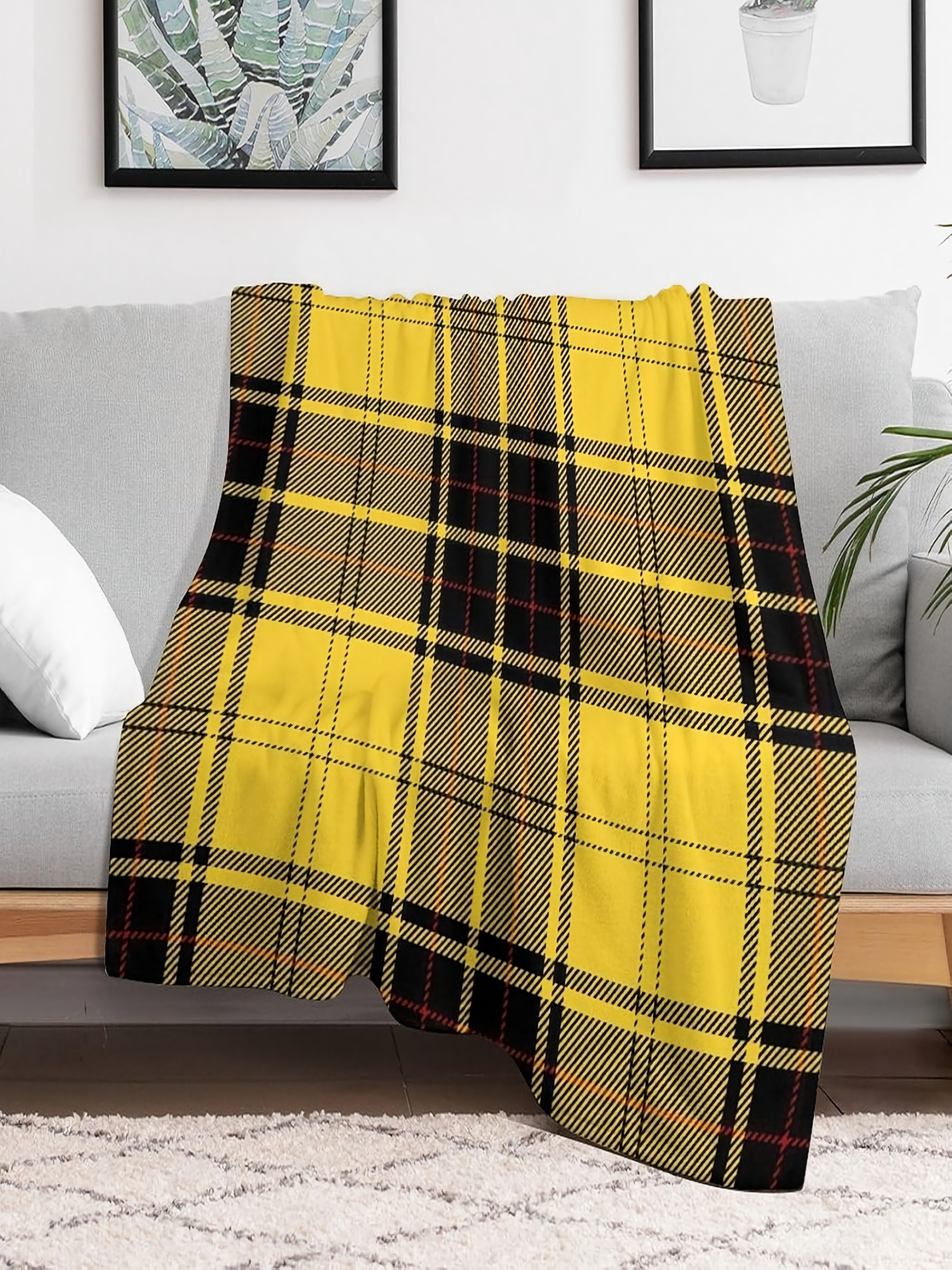 Yellow Plaid Flannel Blanket - Soft Throw, 30X40