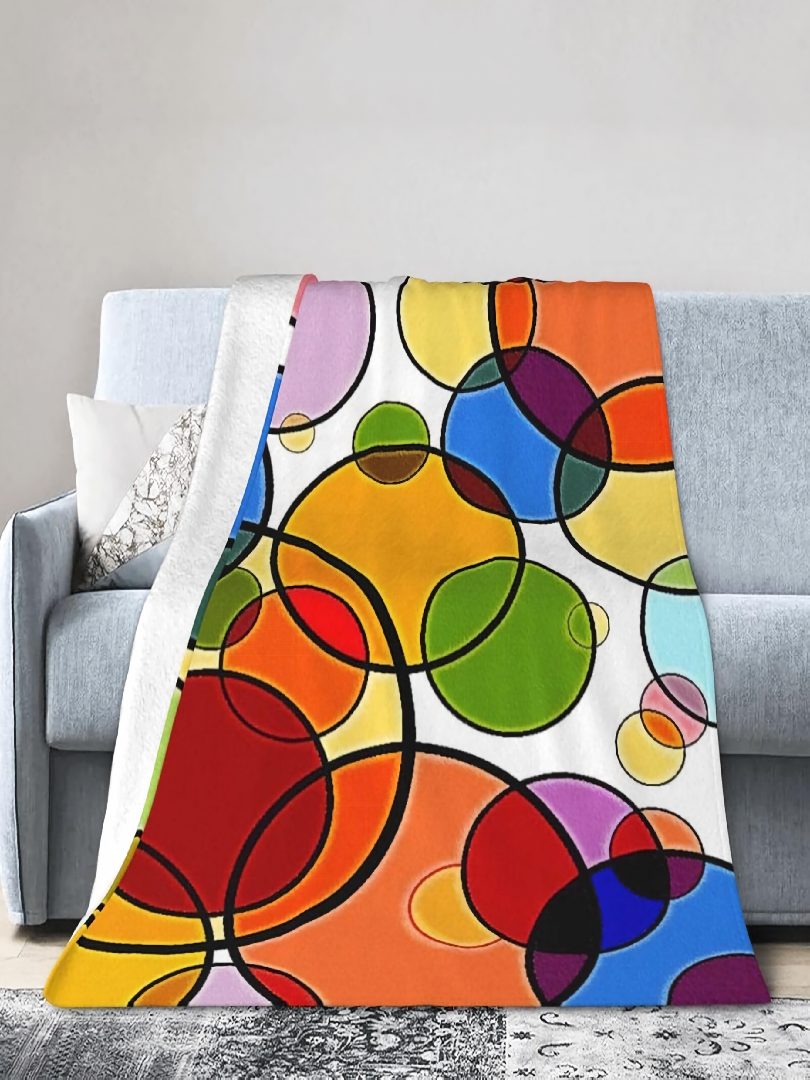 Abstract Circles Pattern Fleece Blanket, 50x60 - White