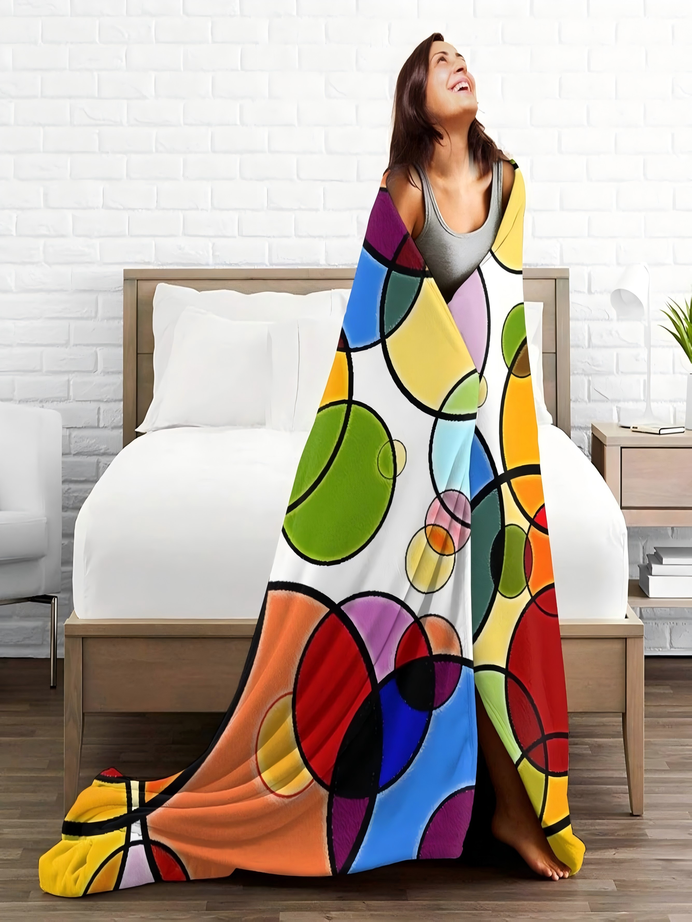 Abstract Circles Pattern Fleece Blanket, 50x60 - White