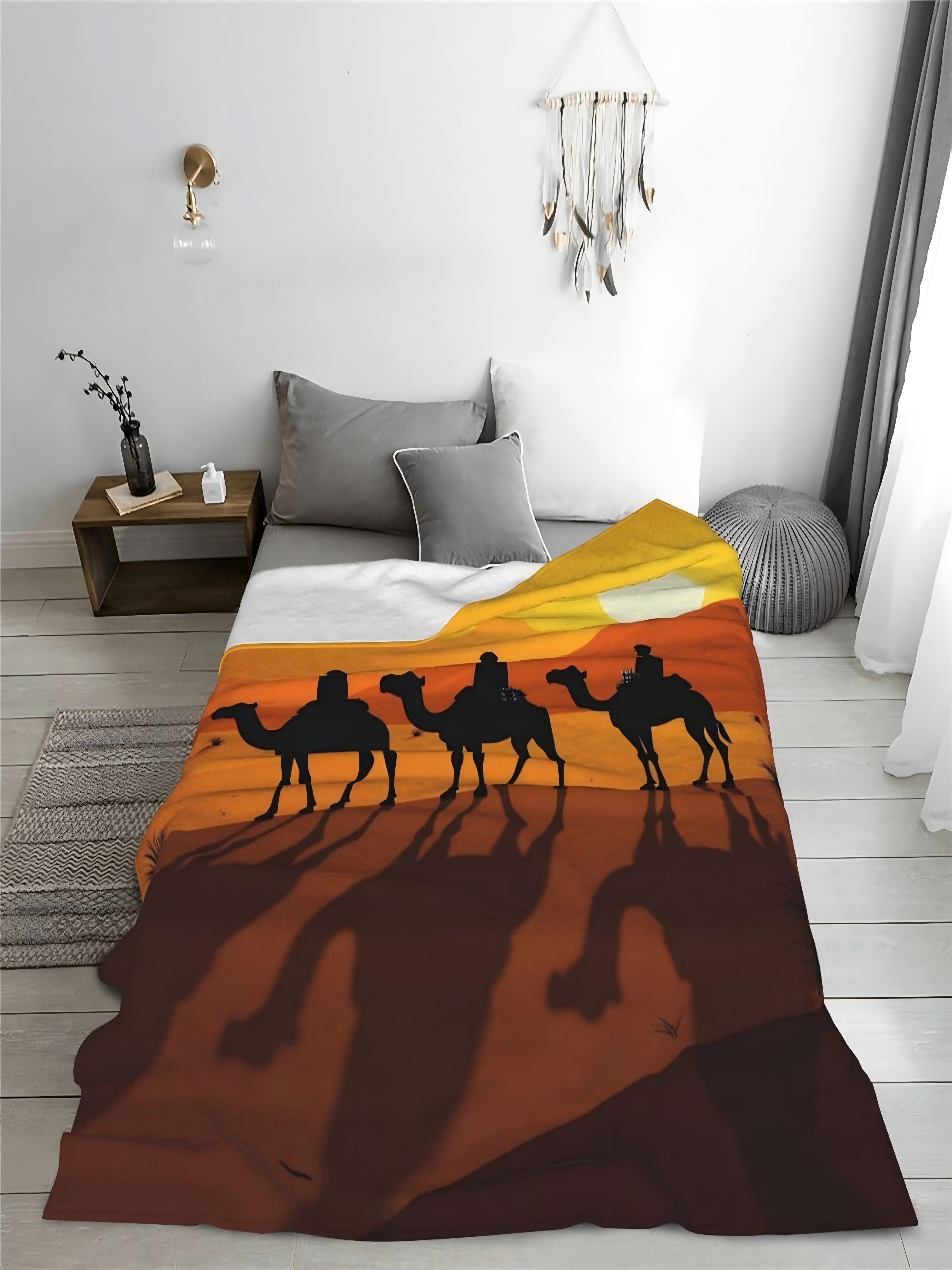 Desert Sunset Camel Caravan Polyester Blanket