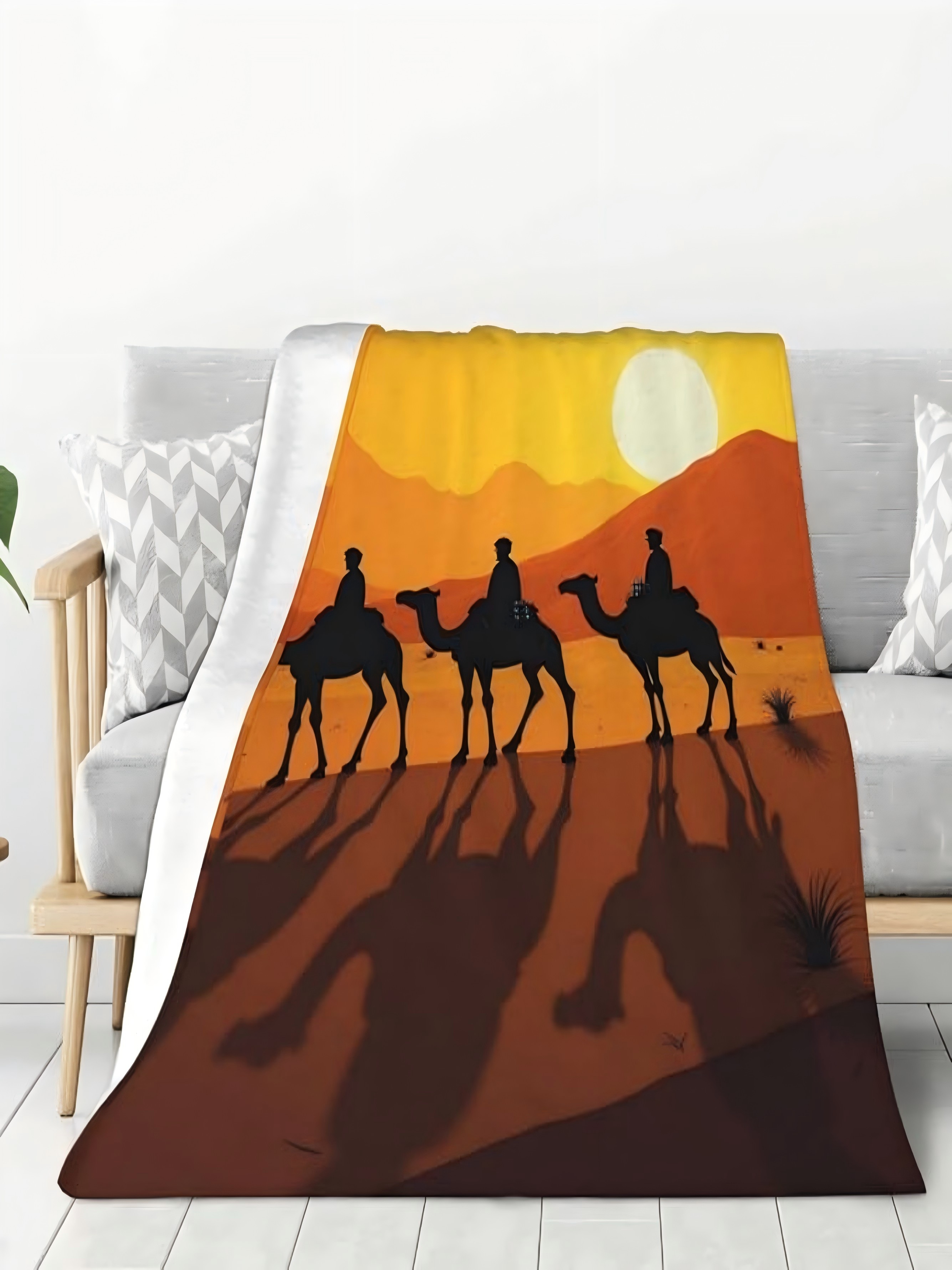 Desert Sunset Camel Caravan Polyester Blanket
