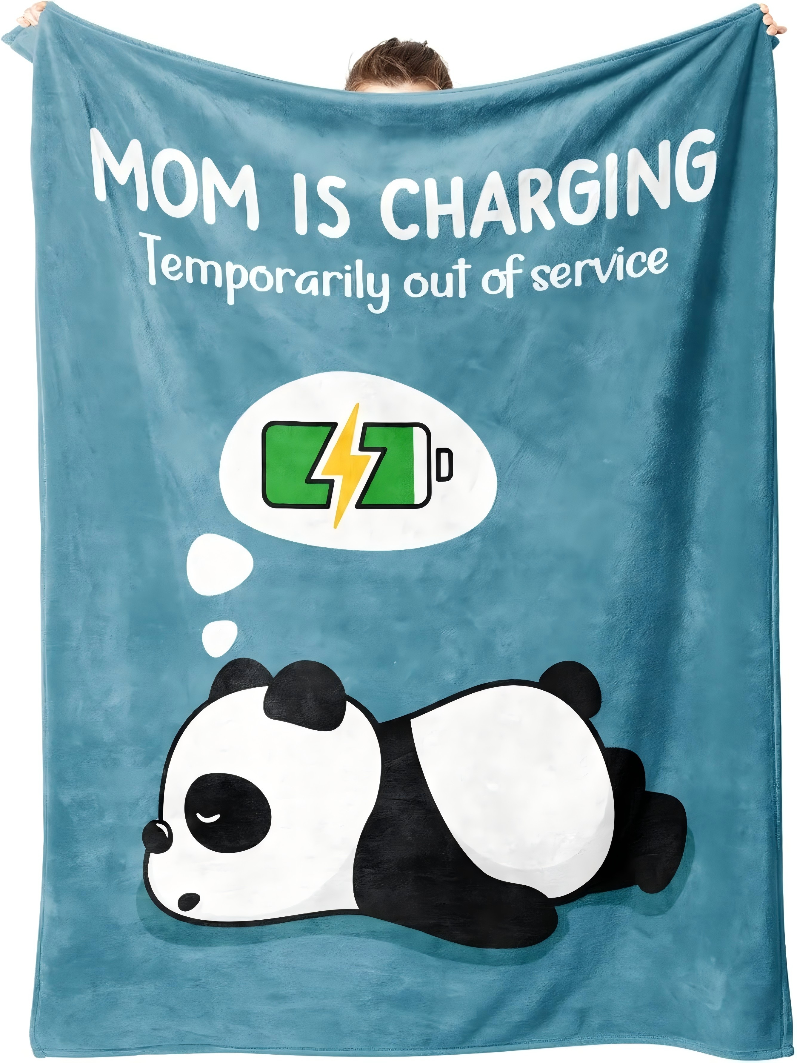 Mom Is Charging Panda Throw Blanket - Soft Light Blue Polyester Fleece