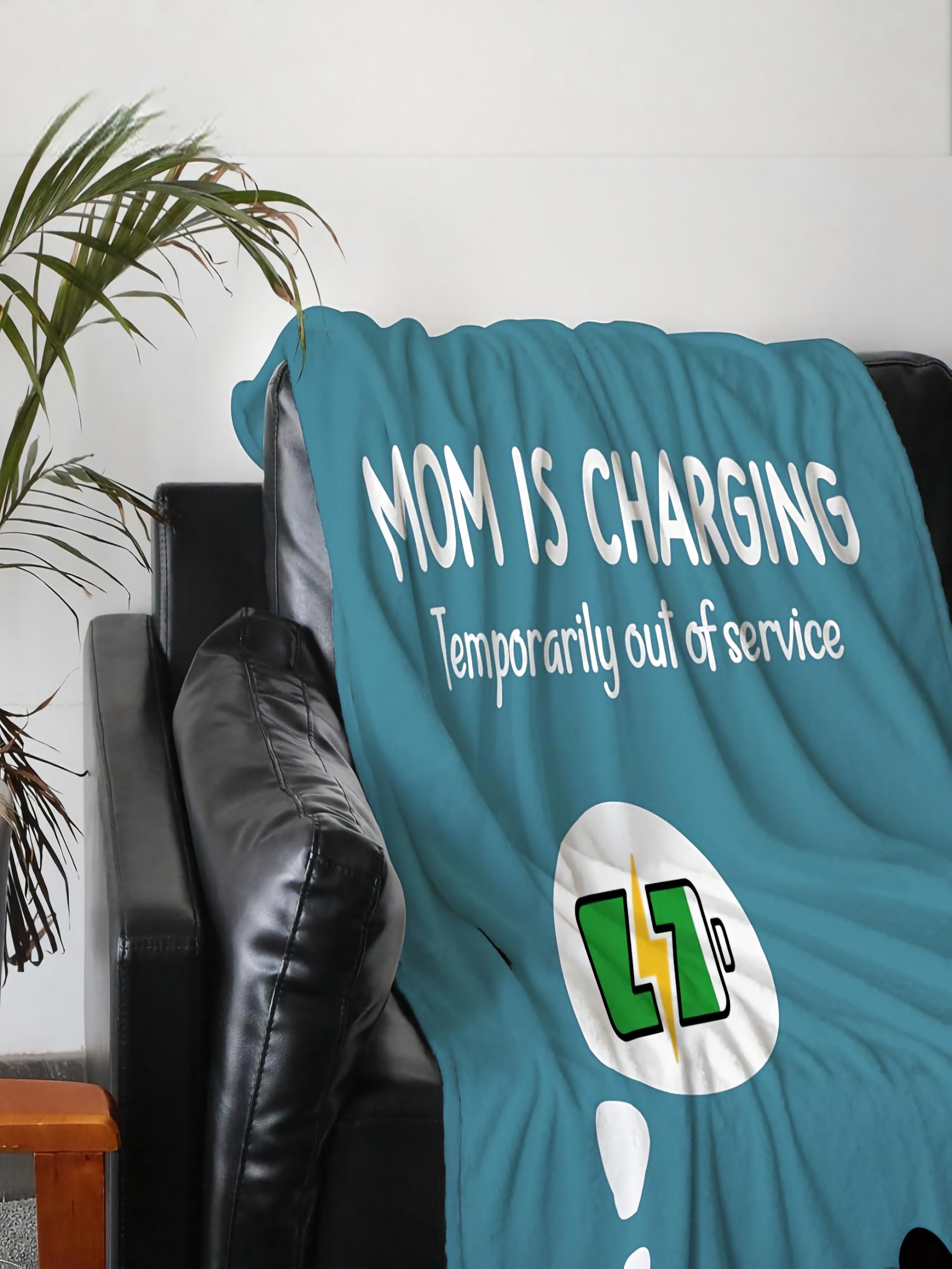 Mom Is Charging Panda Throw Blanket - Soft Light Blue Polyester Fleece