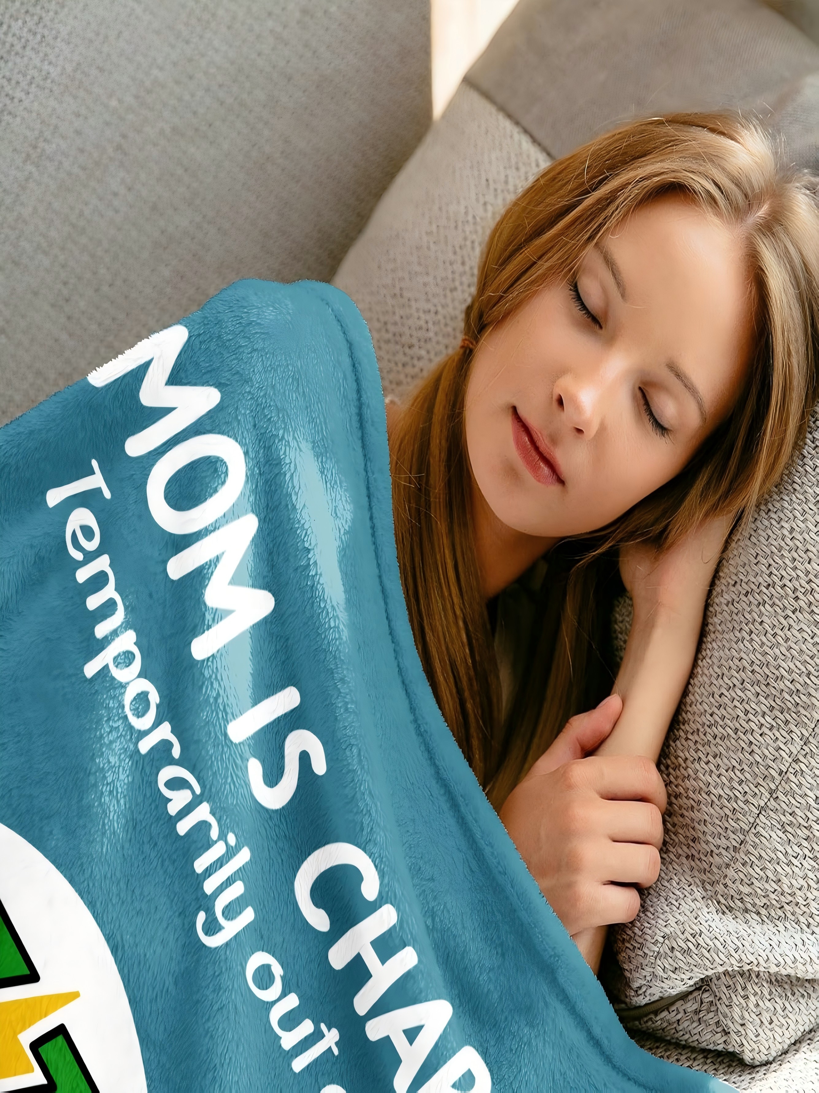 Mom Is Charging Panda Throw Blanket - Soft Light Blue Polyester Fleece