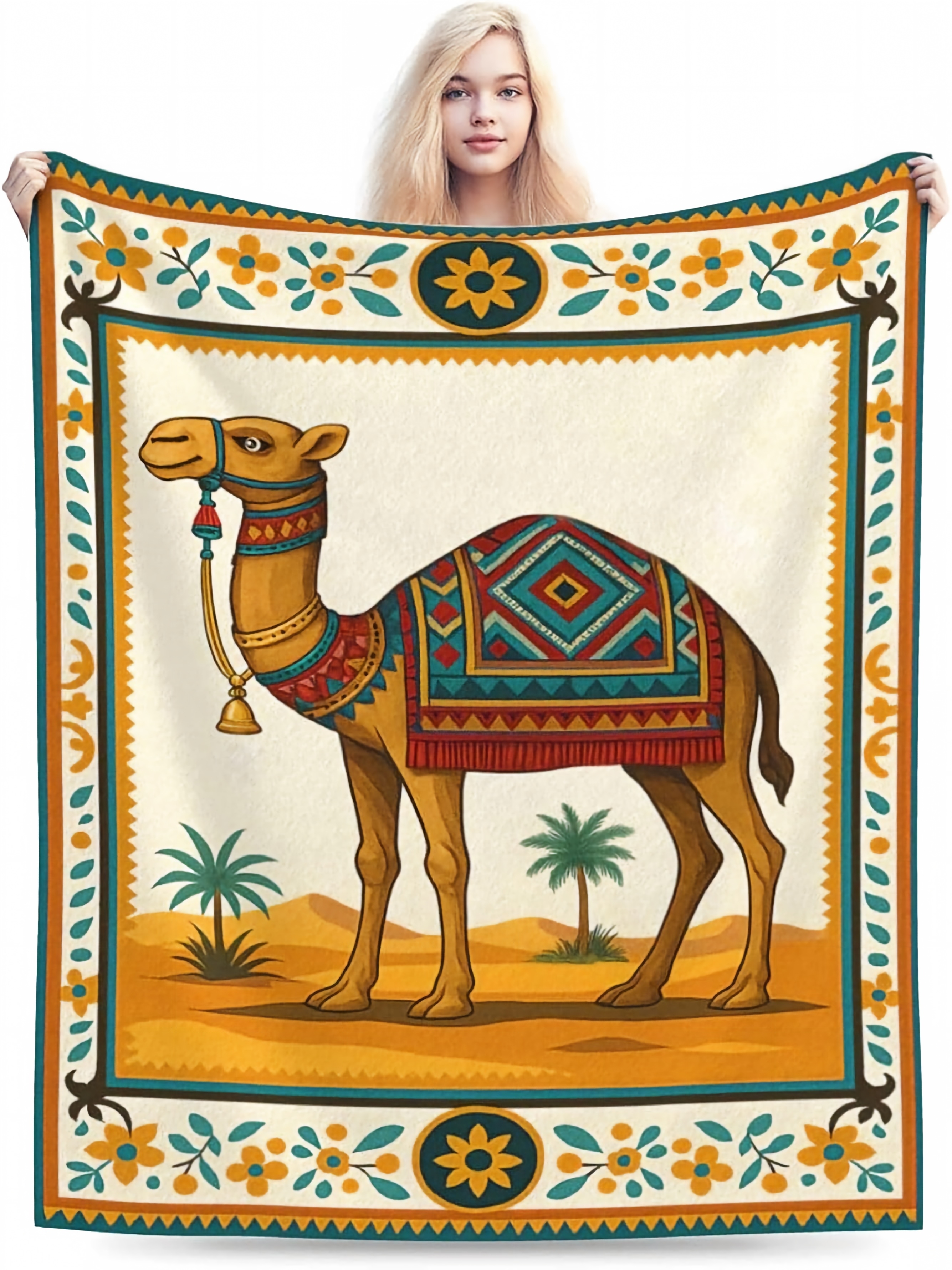 Desert Oasis Beige Camel Print Throw Blanket