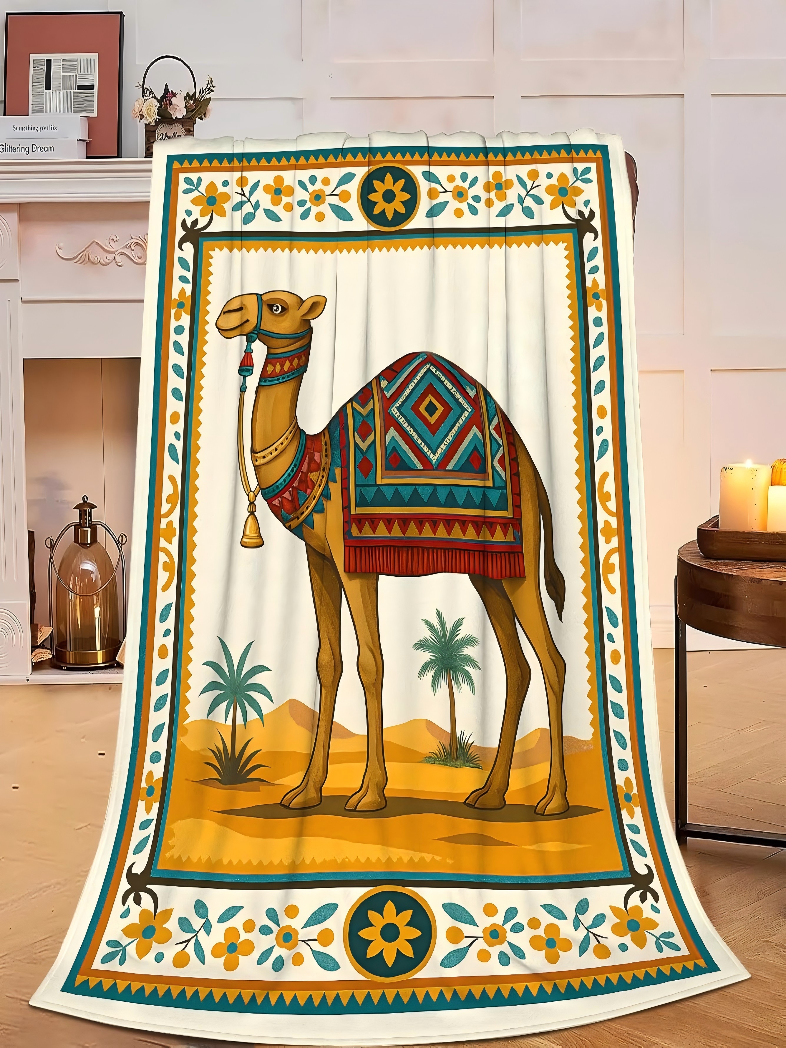 Desert Oasis Beige Camel Print Throw Blanket