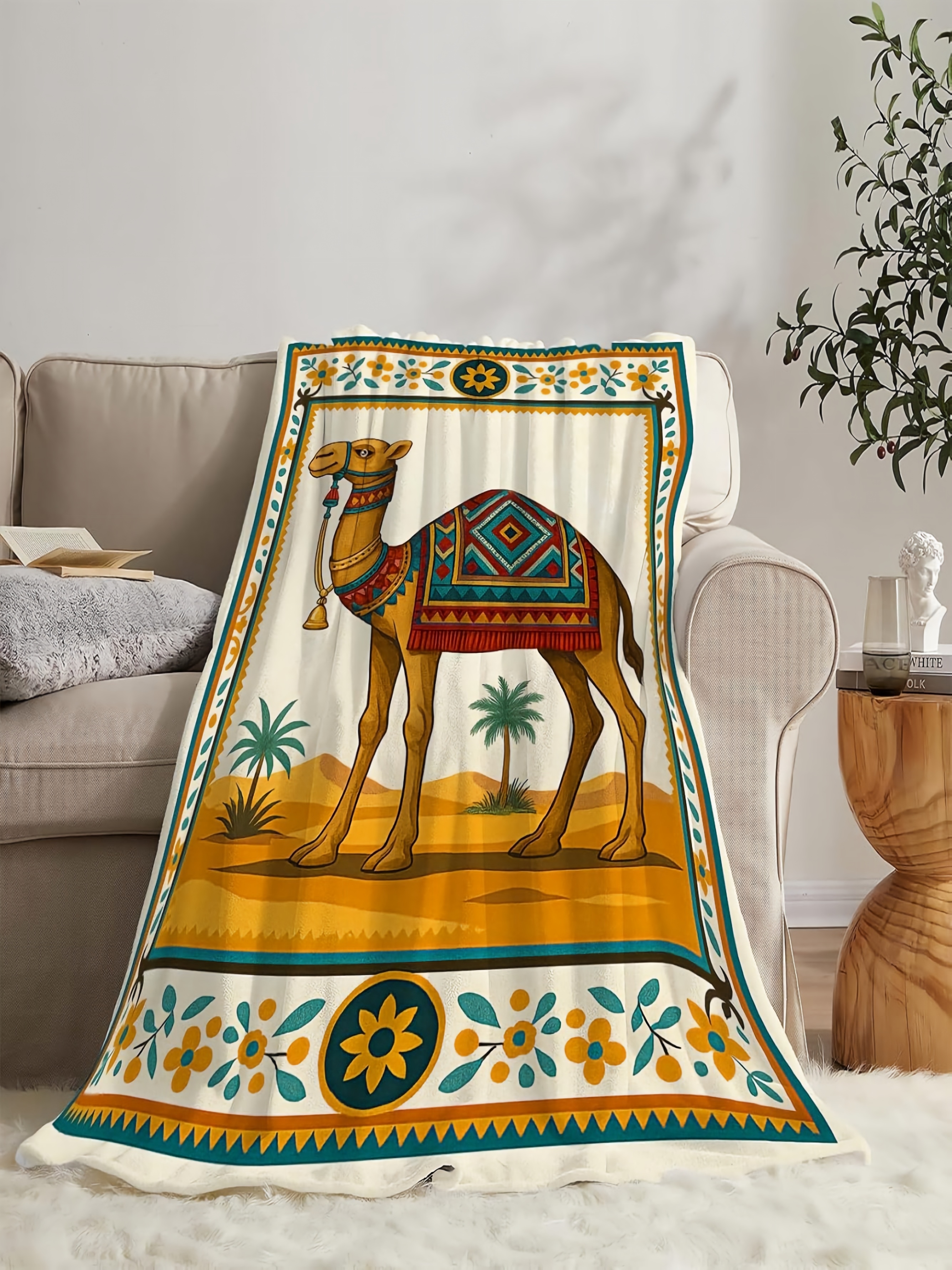 Desert Oasis Camel Print Blanket - Beige