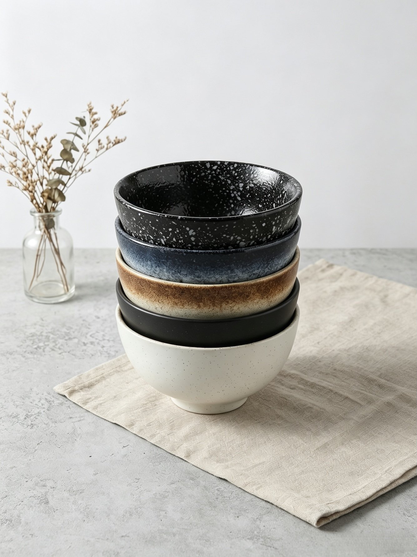 5-Piece Artisan Speckled Ceramic Bowls Set