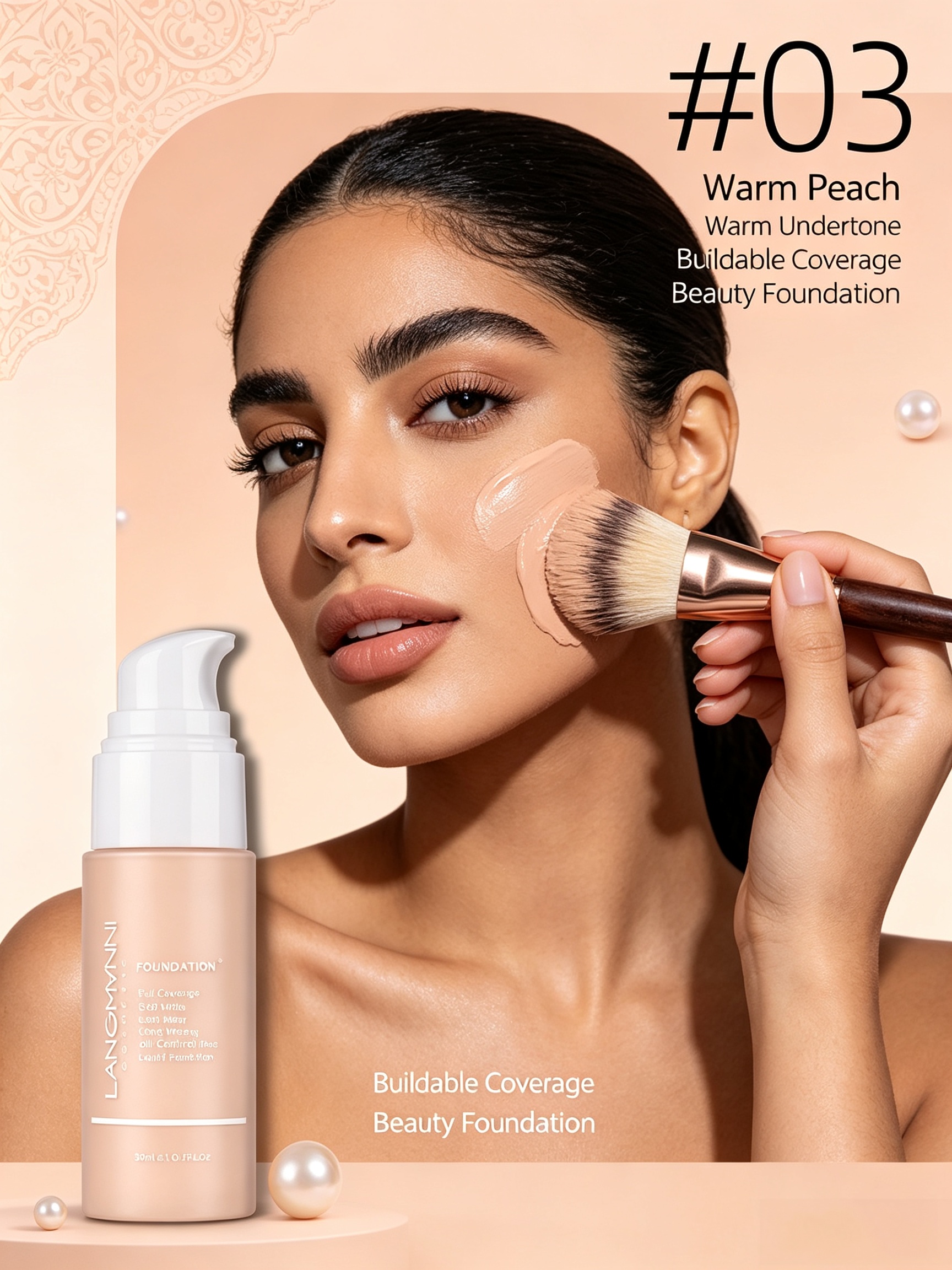 LANGMYNNI Warm Peach Buildable Coverage Foundation - Long-Lasting, Natural Finish for All Skin Types