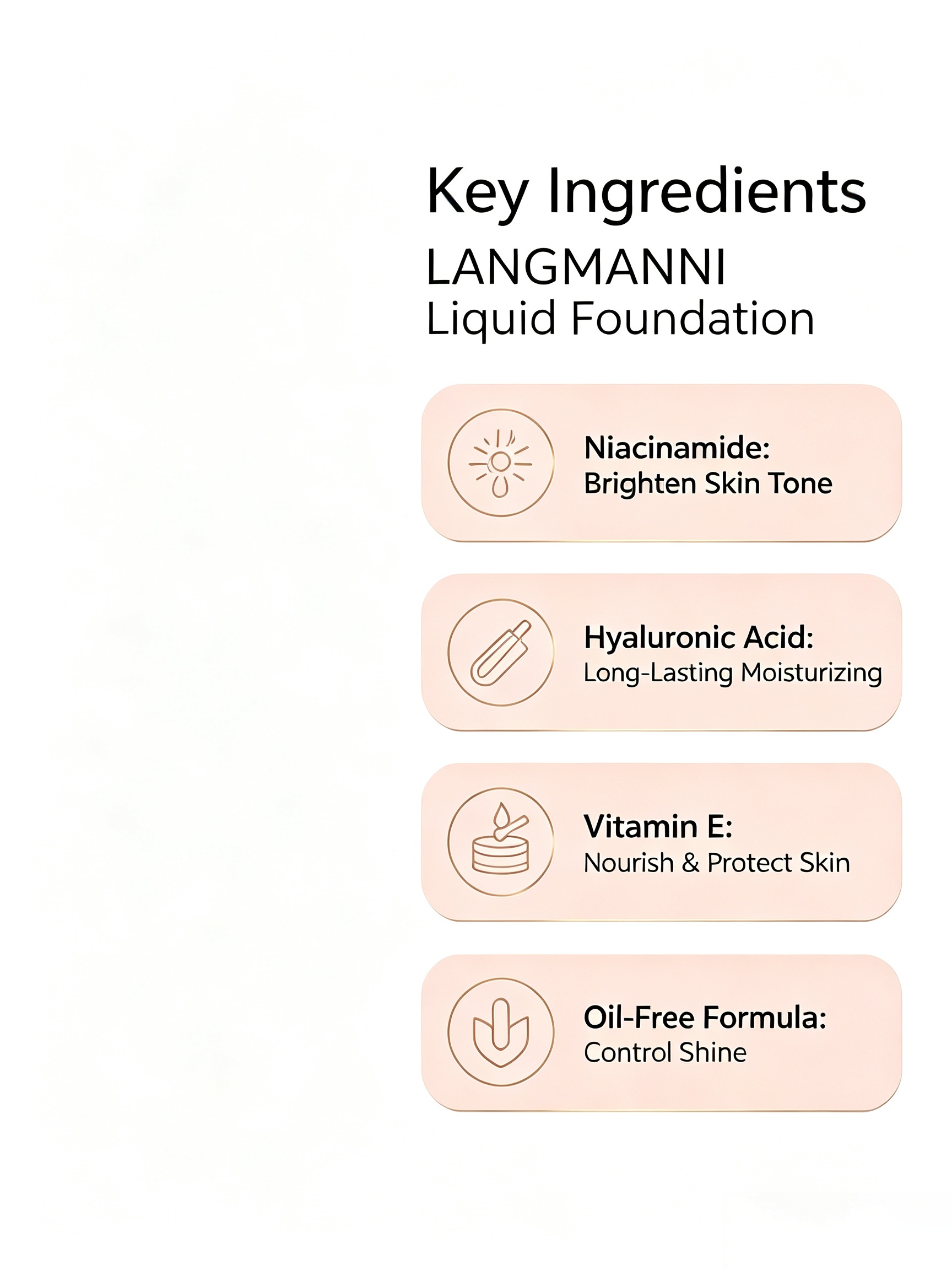LANGMYNNI #05 Warm Sand Tone Liquid Foundation - Long-Lasting, Natural Finish and Oil Control for All Skin Types