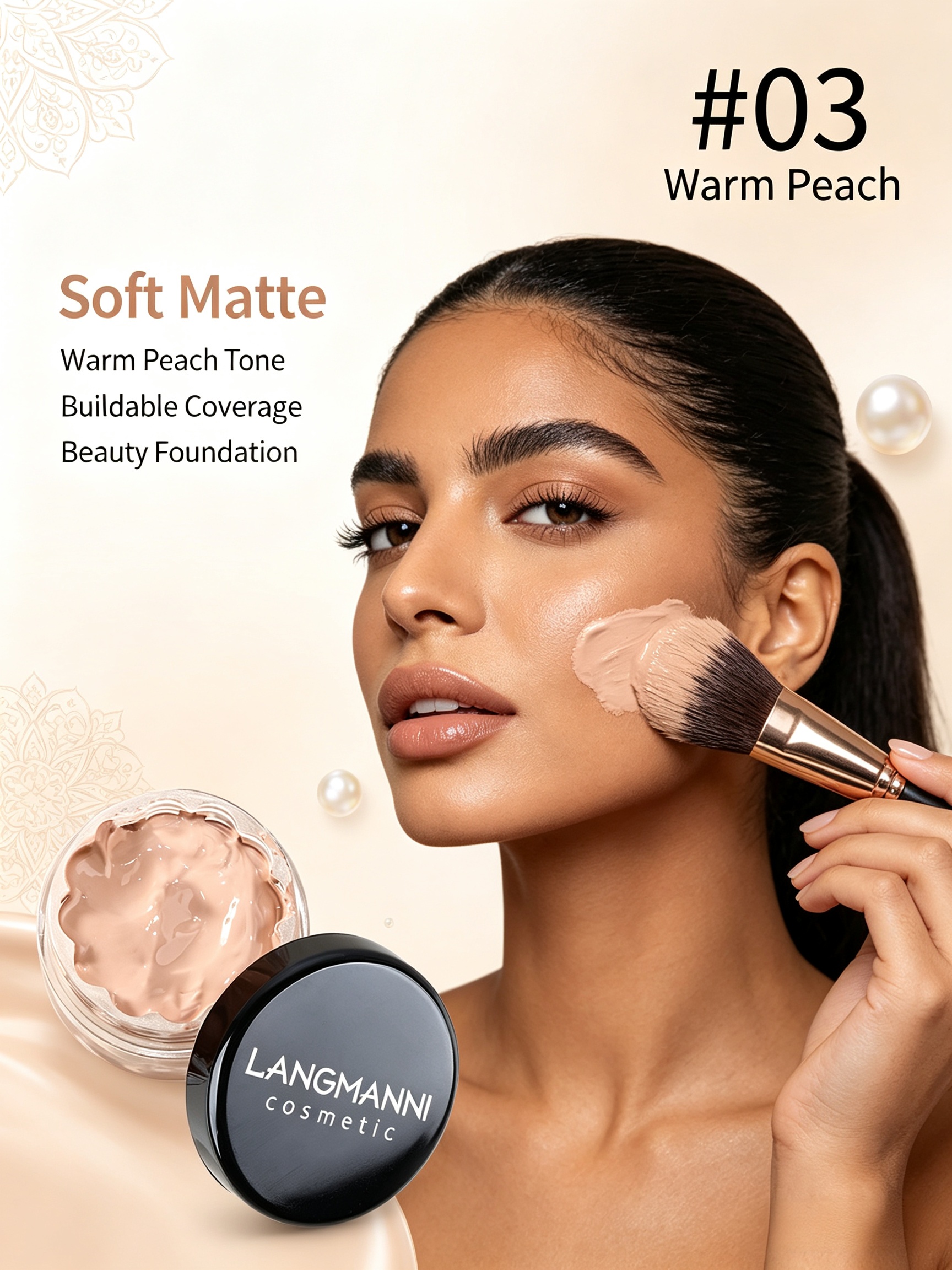 LANGMANNI Warm Peach Cream Foundation | #03 Long-Lasting Natural Finish