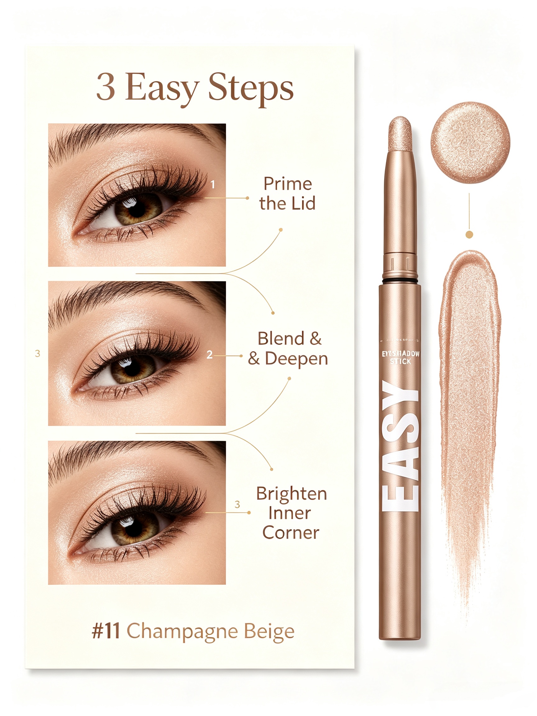 قلم ظلال عيون لامع بتأثير براق باللون التان