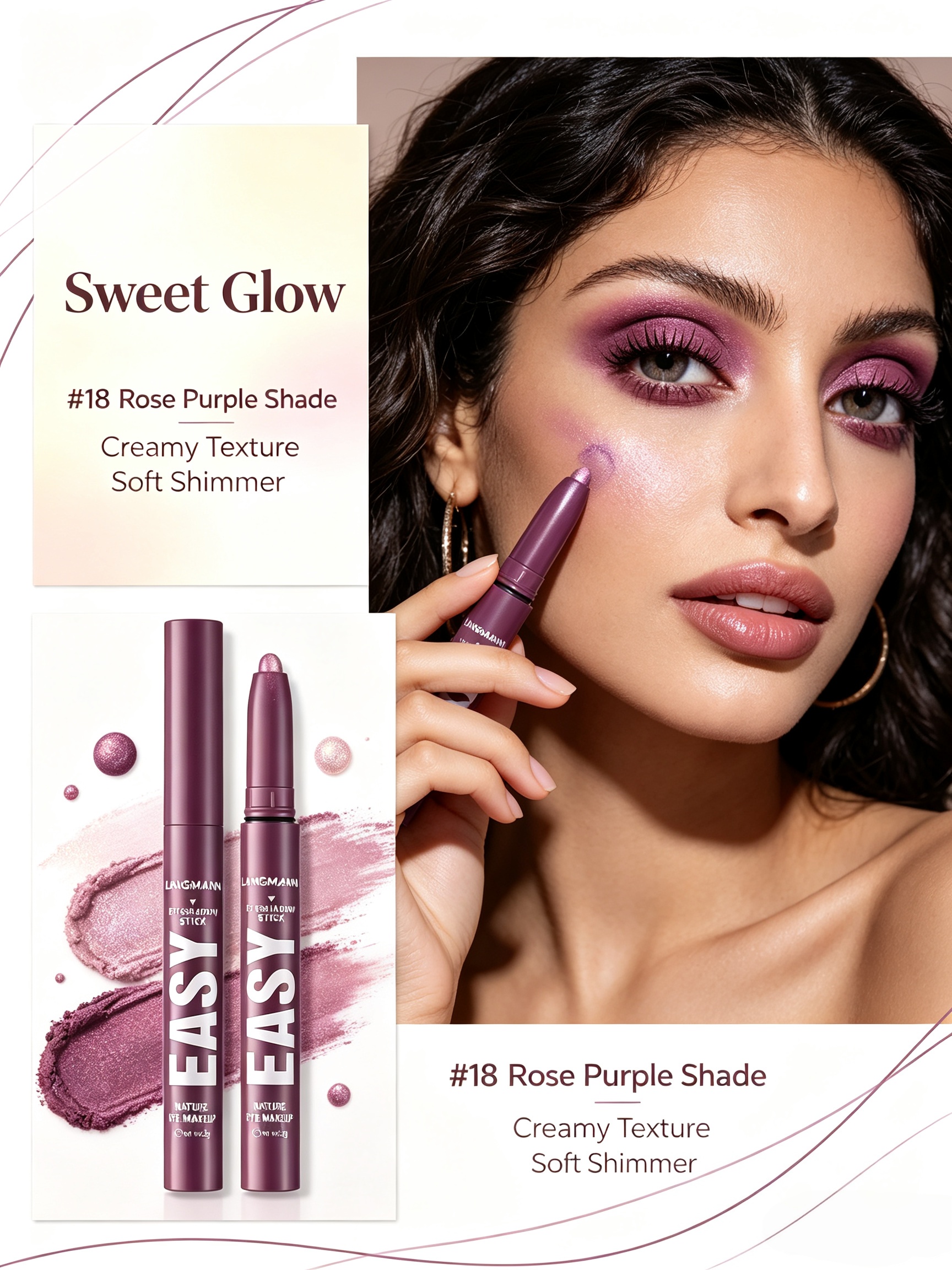 LANGMANN Easy Eyeshadow Stick - #18 Lilac Shimmer for Effortless Korean Beauty Eye Makeup