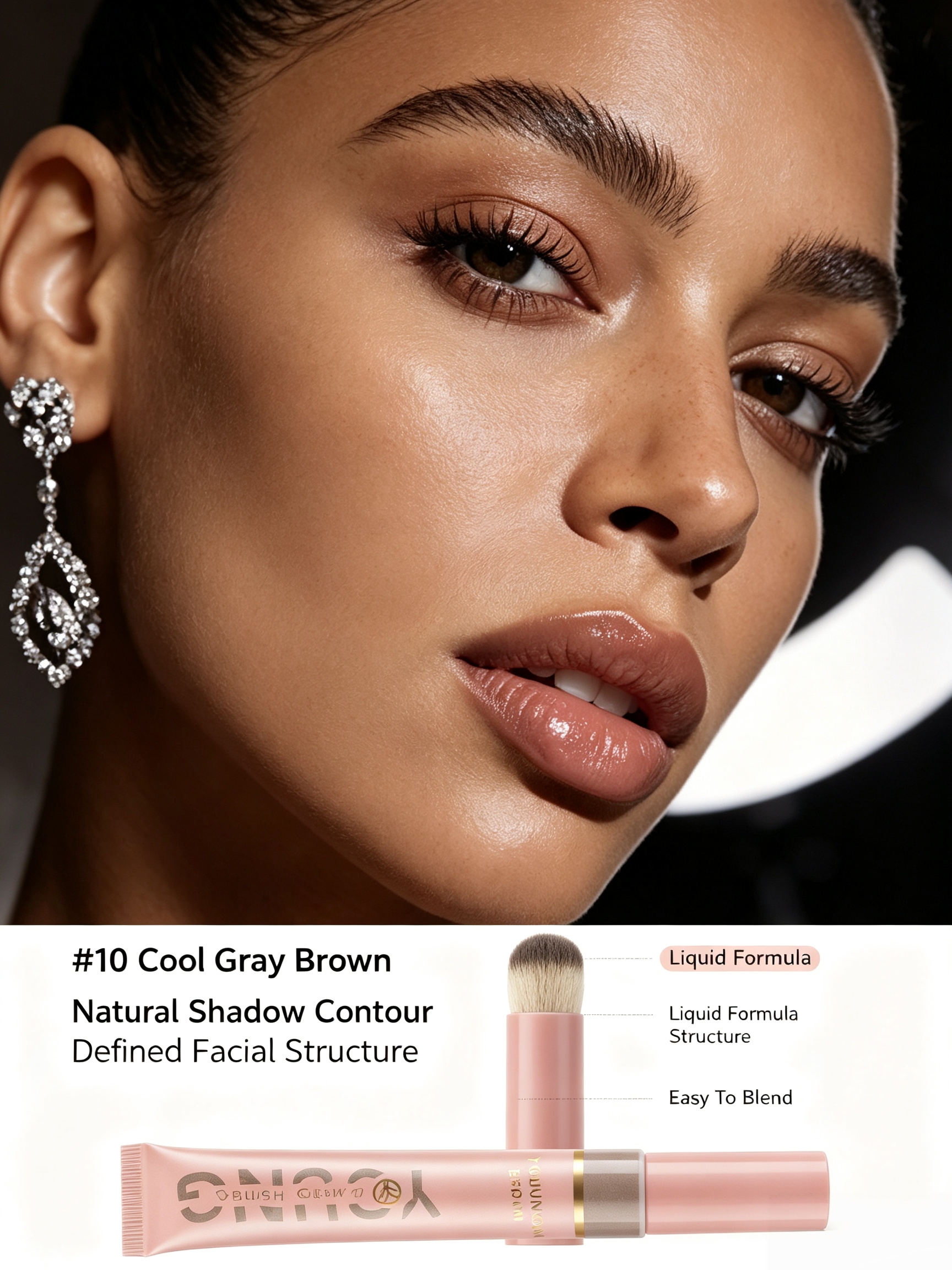 #10 YOUNG VISION Liquid Contour Wand, 10ml Cool?Tone Brown Buildable Cream Contour, Easy?Blend Sculpting Liquid Contour for Defined Facial Structure, Long?Lasting Face Makeup for All Skin Tones