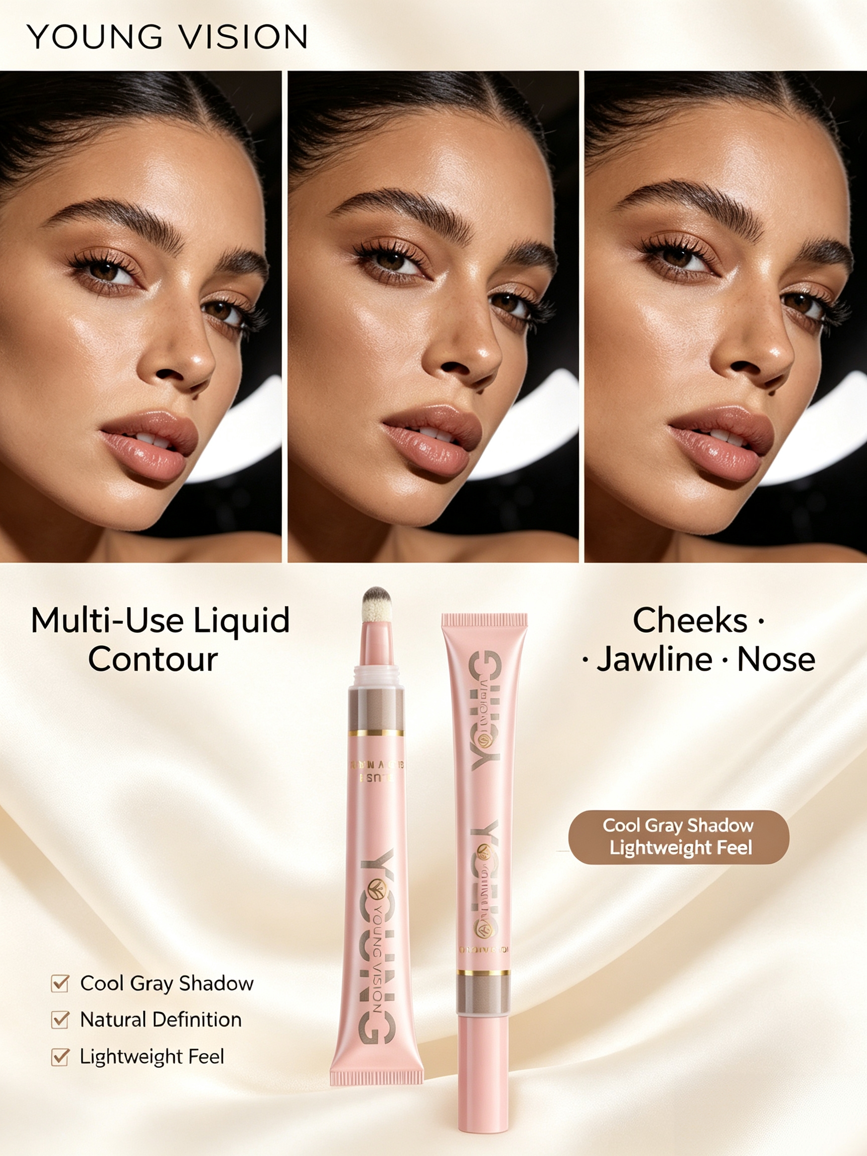 #10 YOUNG VISION Liquid Contour Wand, 10ml Cool?Tone Brown Buildable Cream Contour, Easy?Blend Sculpting Liquid Contour for Defined Facial Structure, Long?Lasting Face Makeup for All Skin Tones